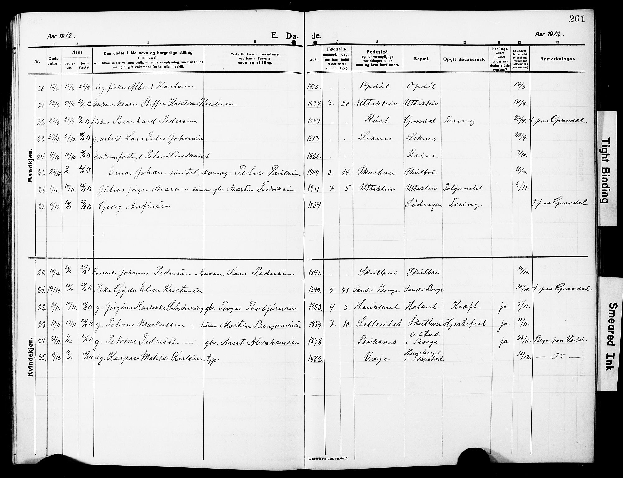 Ministerialprotokoller, klokkerbøker og fødselsregistre - Nordland, AV/SAT-A-1459/881/L1169: Parish register (copy) no. 881C06, 1912-1930, p. 261