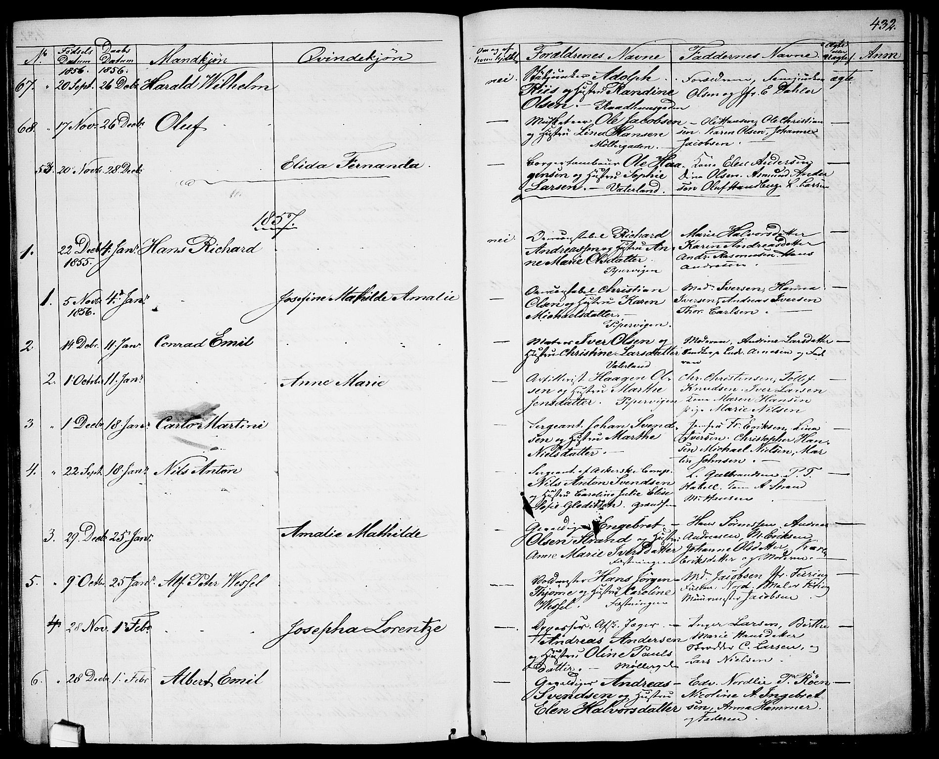 Garnisonsmenigheten Kirkebøker, AV/SAO-A-10846/G/Ga/L0005: Parish register (copy) no. 5, 1841-1860, p. 432