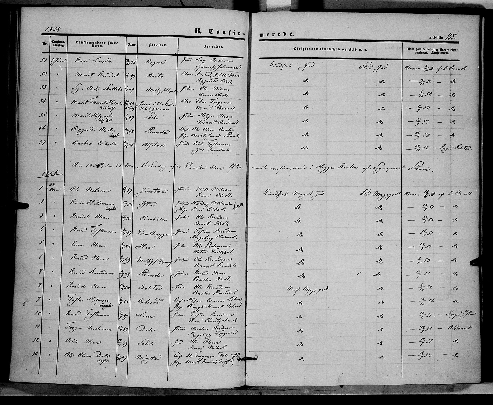 Øystre Slidre prestekontor, SAH/PREST-138/H/Ha/Haa/L0001: Parish register (official) no. 1, 1849-1874, p. 155