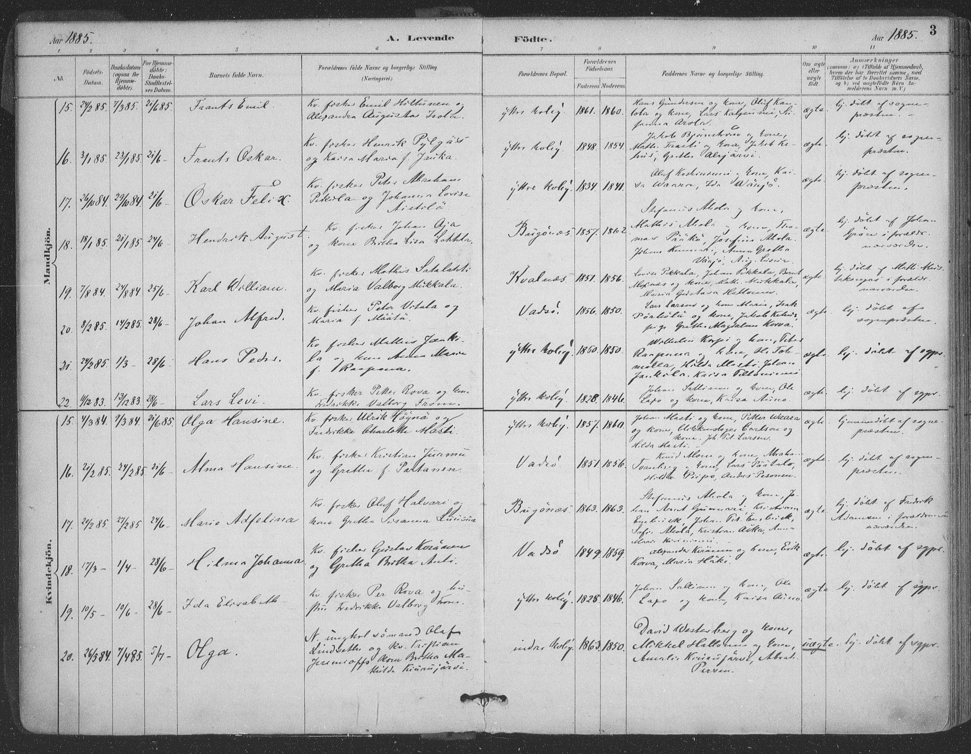 Vadsø sokneprestkontor, SATØ/S-1325/H/Ha/L0006kirke: Parish register (official) no. 6, 1885-1895, p. 3