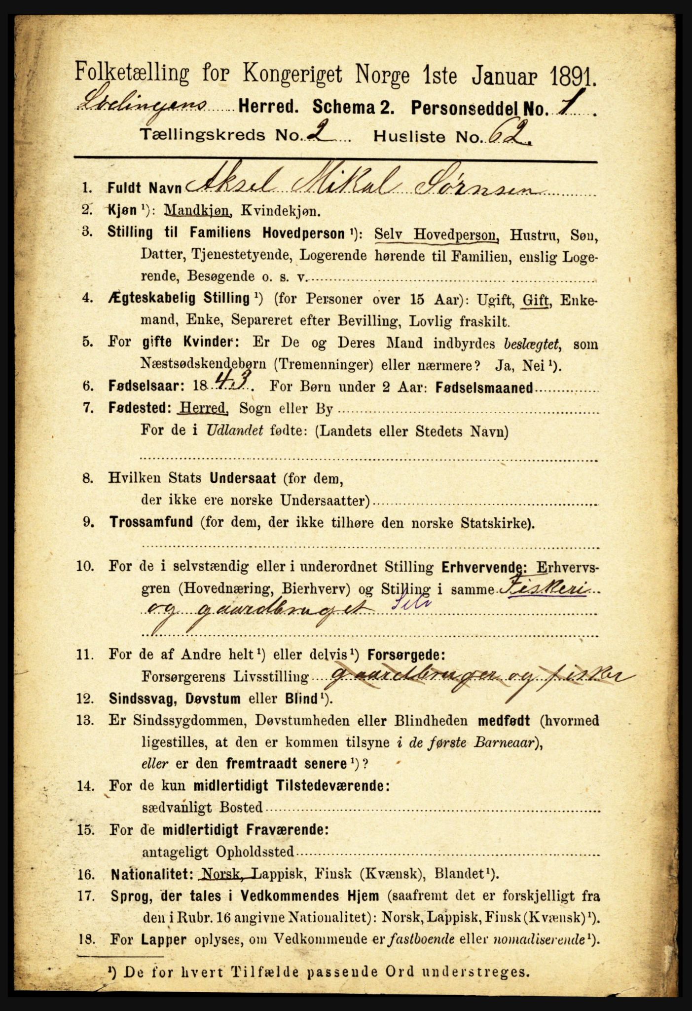 RA, 1891 census for 1851 Lødingen, 1891, p. 1145