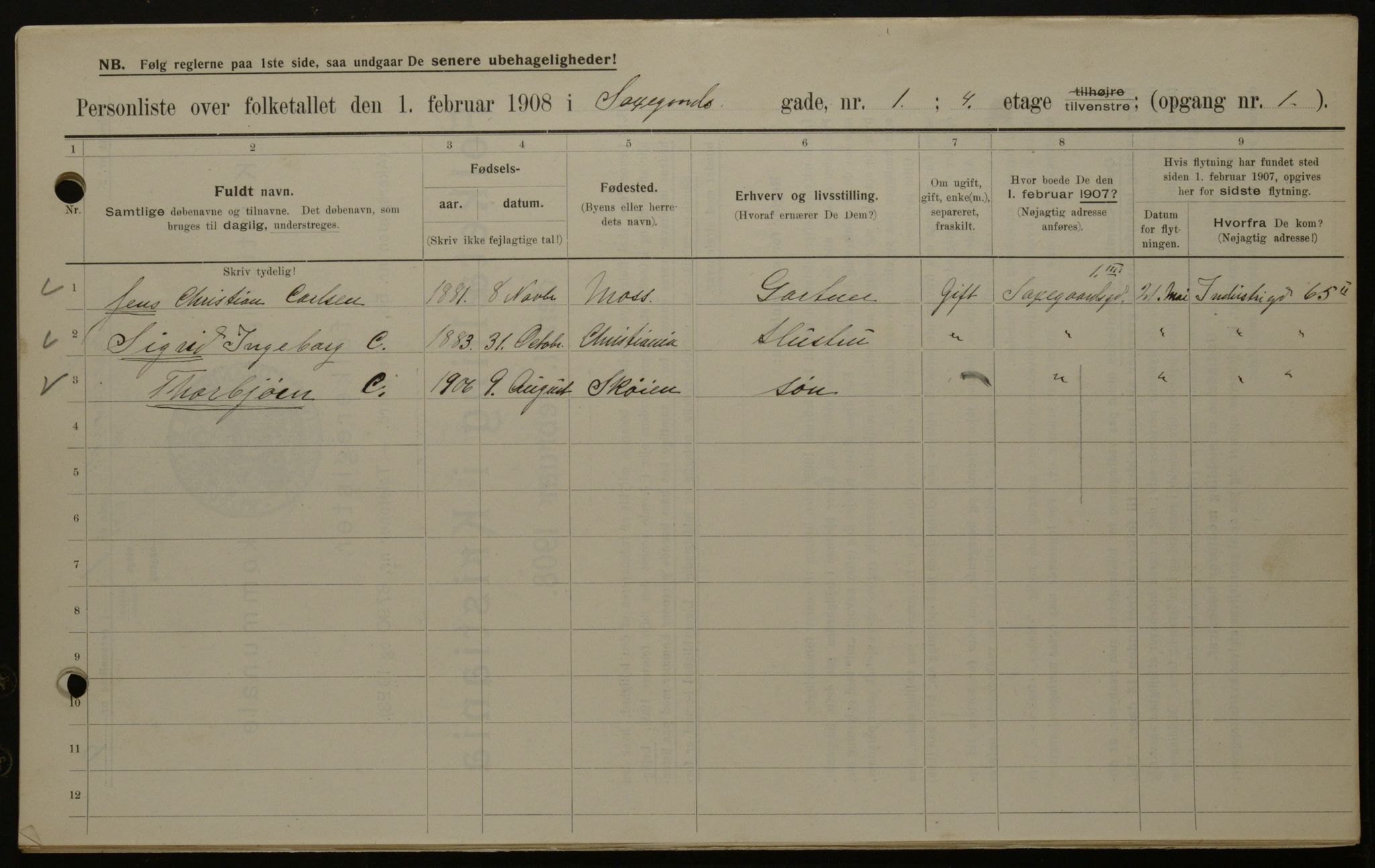 OBA, Municipal Census 1908 for Kristiania, 1908, p. 80461