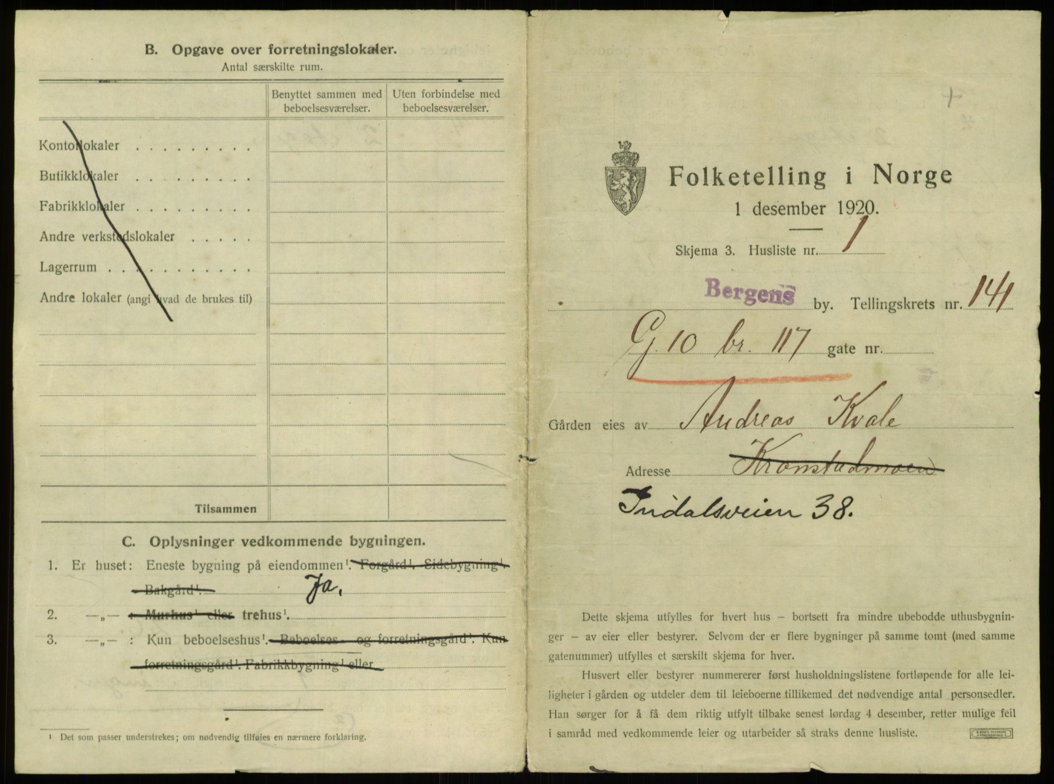 SAB, 1920 census for Bergen, 1920, p. 13172