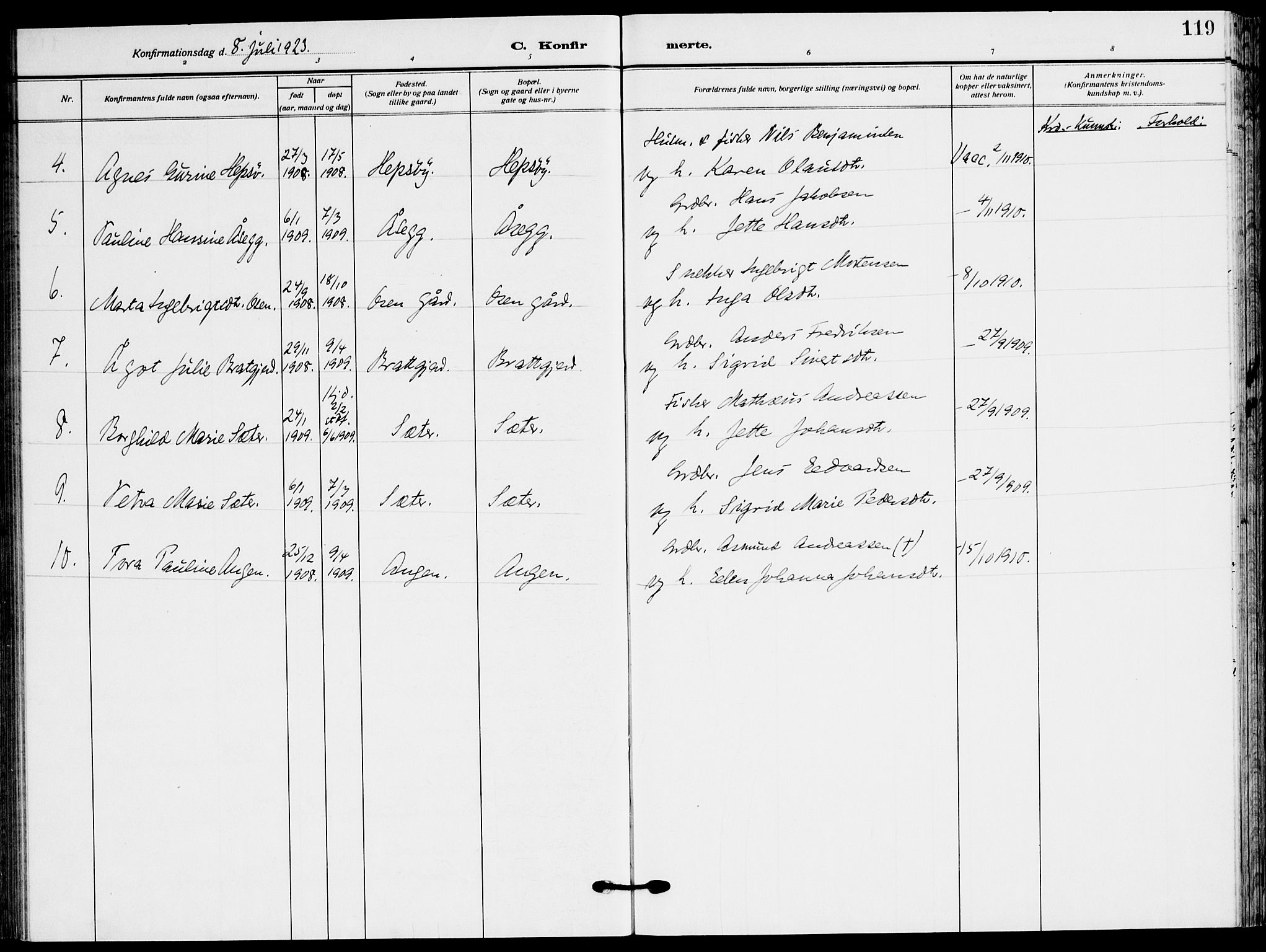 Ministerialprotokoller, klokkerbøker og fødselsregistre - Sør-Trøndelag, SAT/A-1456/658/L0724: Parish register (official) no. 658A03, 1912-1924, p. 119