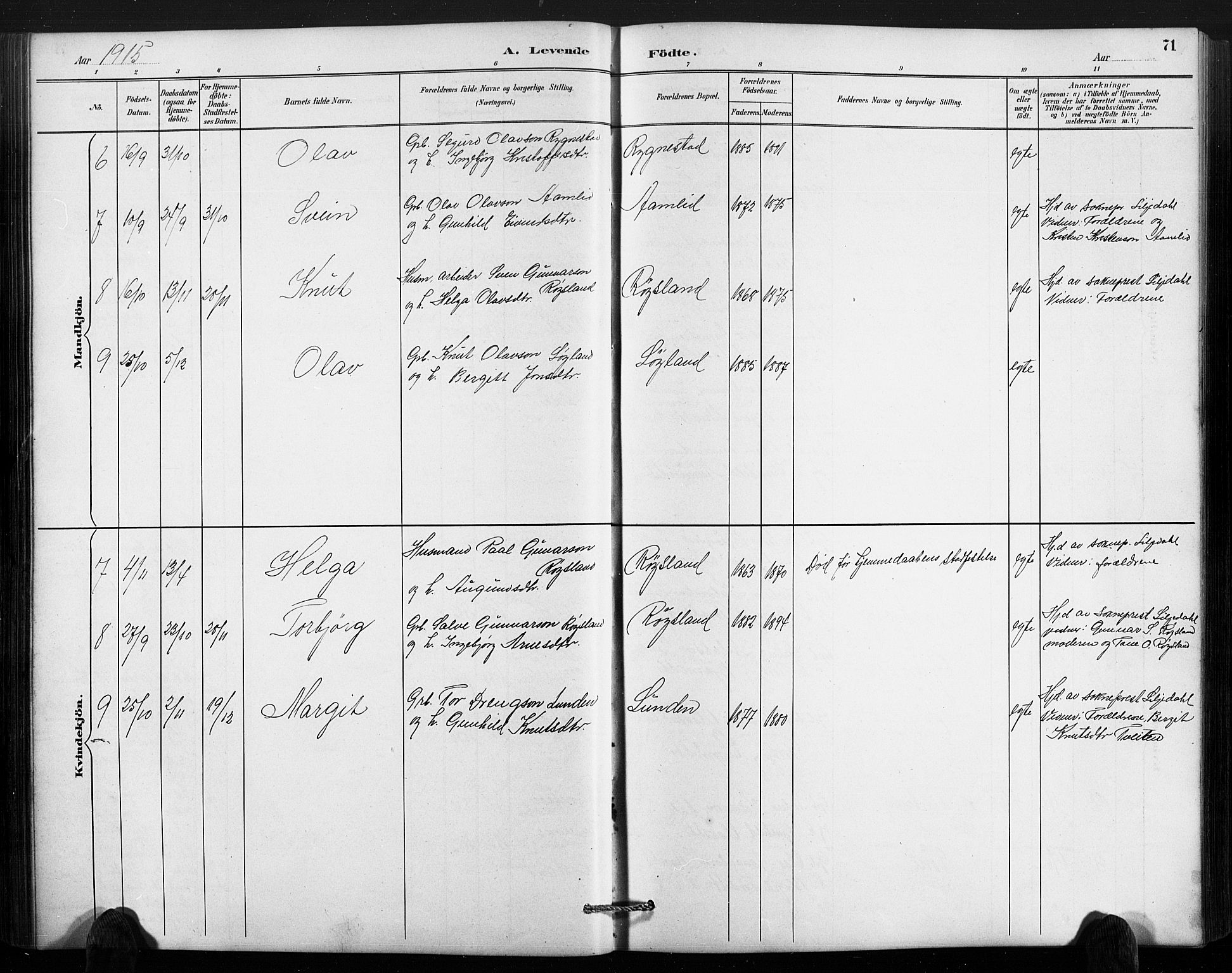 Valle sokneprestkontor, SAK/1111-0044/F/Fb/Fbc/L0004: Parish register (copy) no. B 4, 1890-1928, p. 71