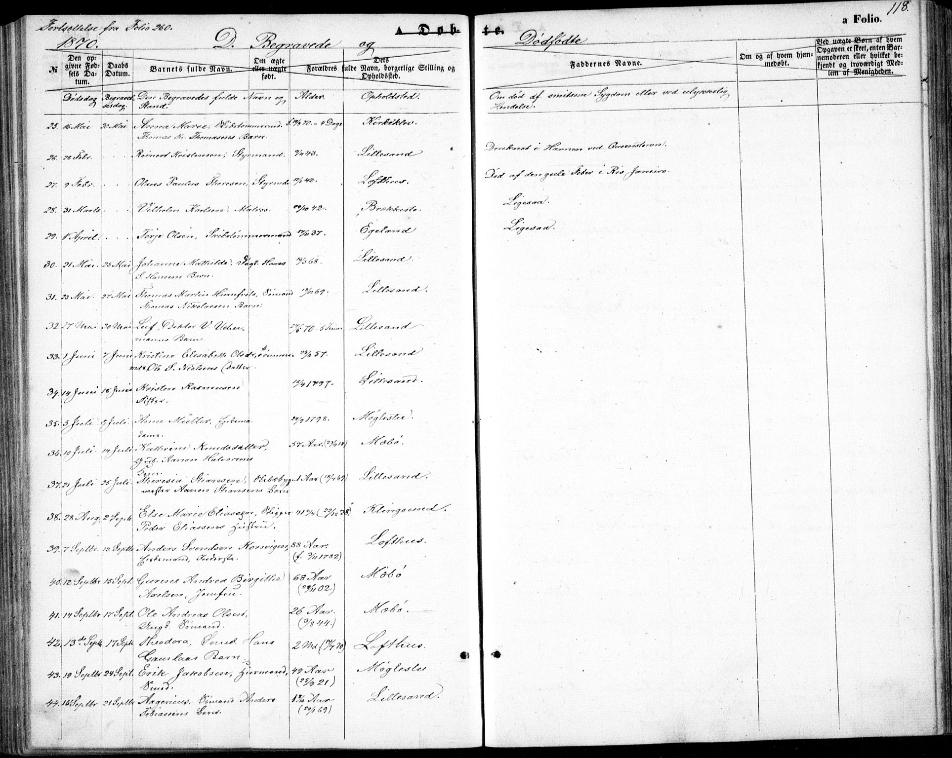 Vestre Moland sokneprestkontor, SAK/1111-0046/F/Fb/Fbb/L0004: Parish register (copy) no. B 4, 1861-1872, p. 118