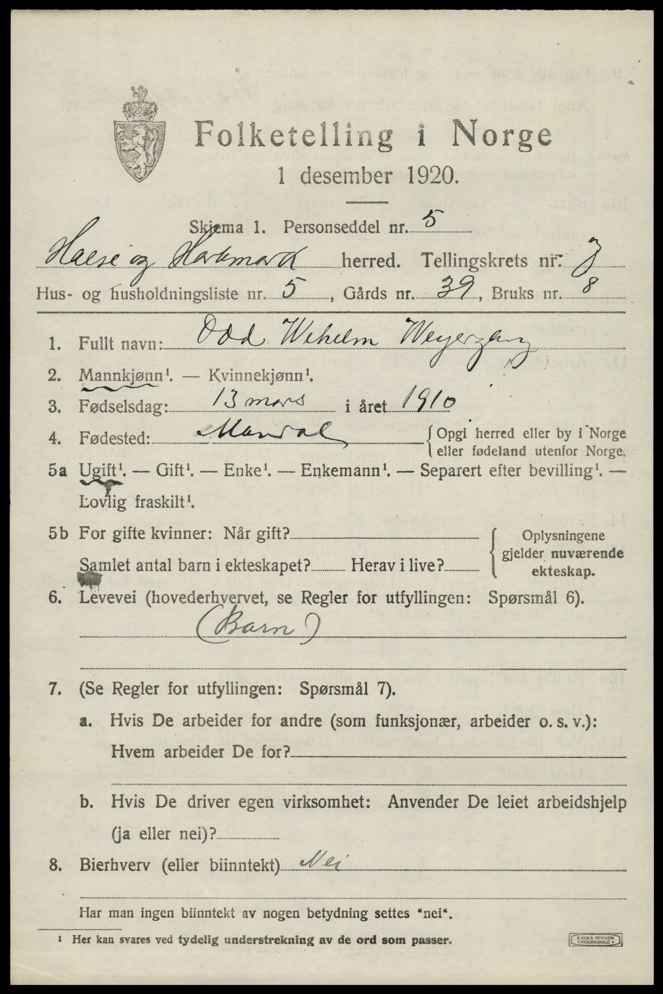 SAK, 1920 census for Halse og Harkmark, 1920, p. 3753