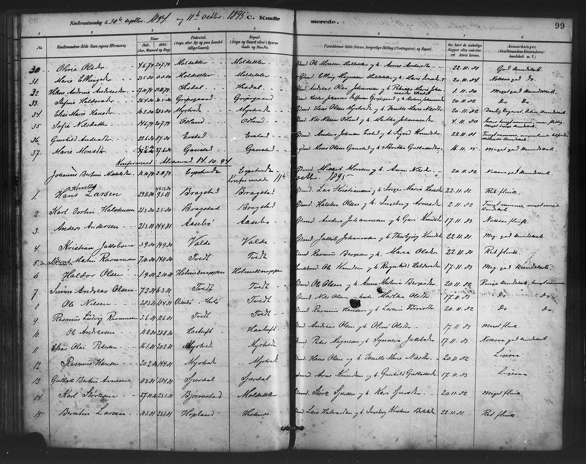 Alversund Sokneprestembete, SAB/A-73901/H/Ha/Haa/Haac/L0001: Parish register (official) no. C 1, 1882-1900, p. 99