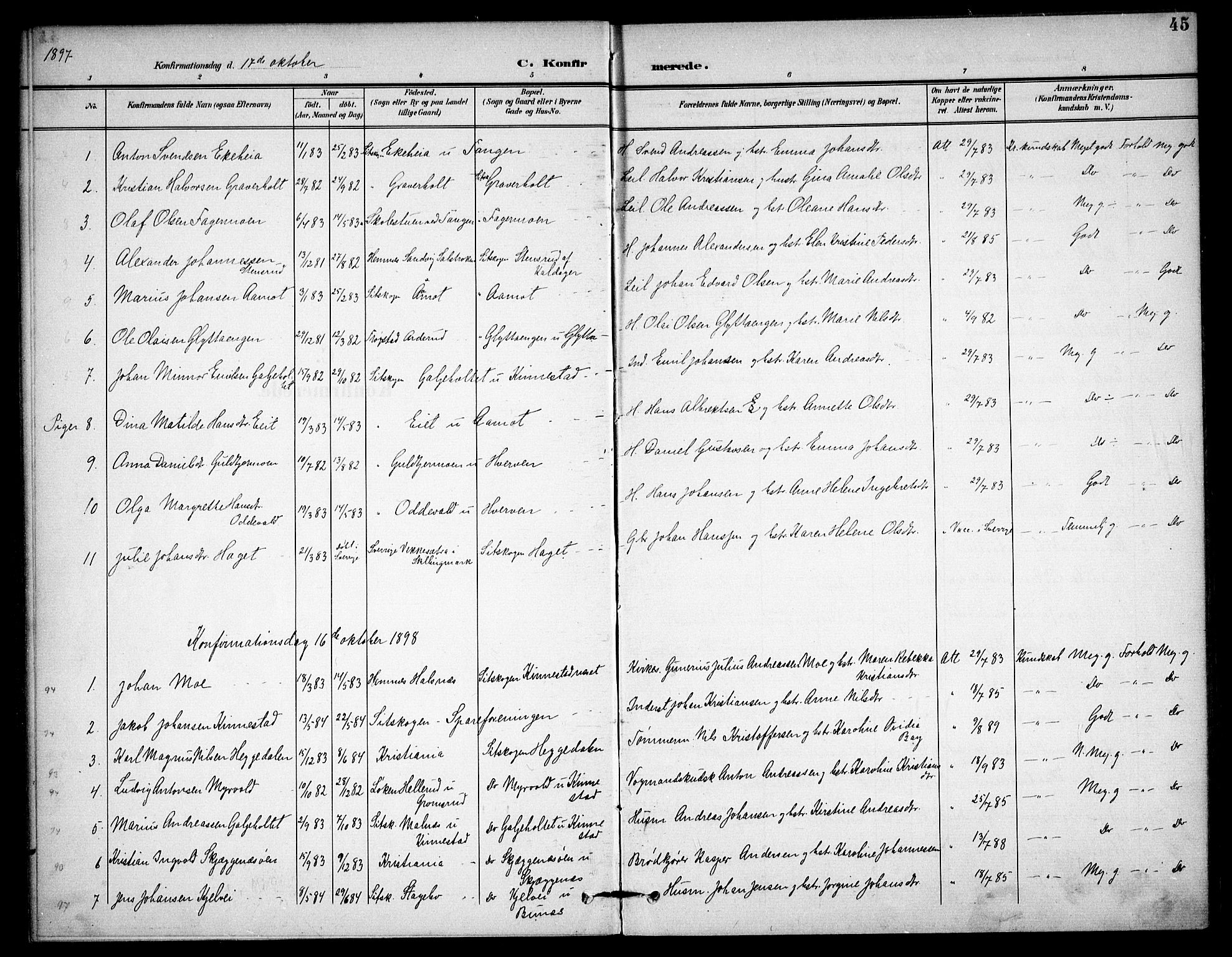 Høland prestekontor Kirkebøker, SAO/A-10346a/F/Fc/L0003: Parish register (official) no. III 3, 1897-1911, p. 45