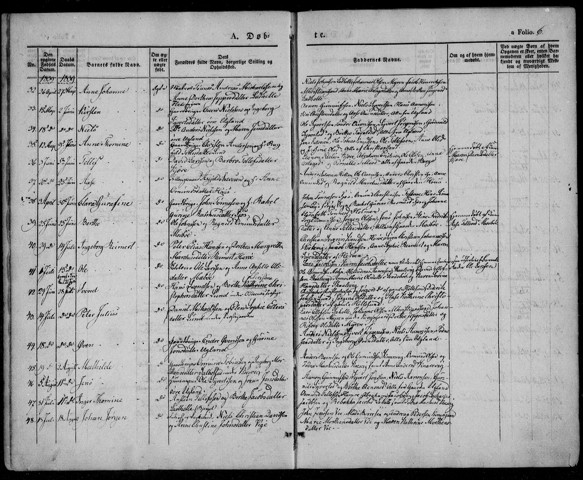 Oddernes sokneprestkontor, AV/SAK-1111-0033/F/Fa/Faa/L0006: Parish register (official) no. A 6, 1838-1851, p. 6