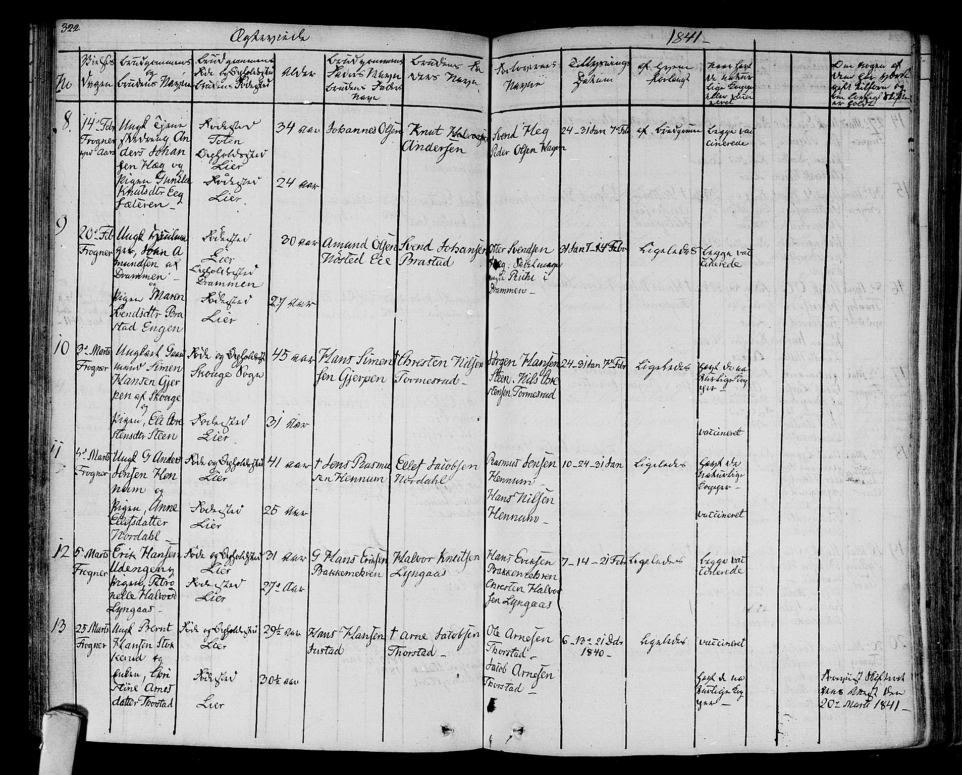 Lier kirkebøker, AV/SAKO-A-230/F/Fa/L0010: Parish register (official) no. I 10, 1827-1843, p. 322