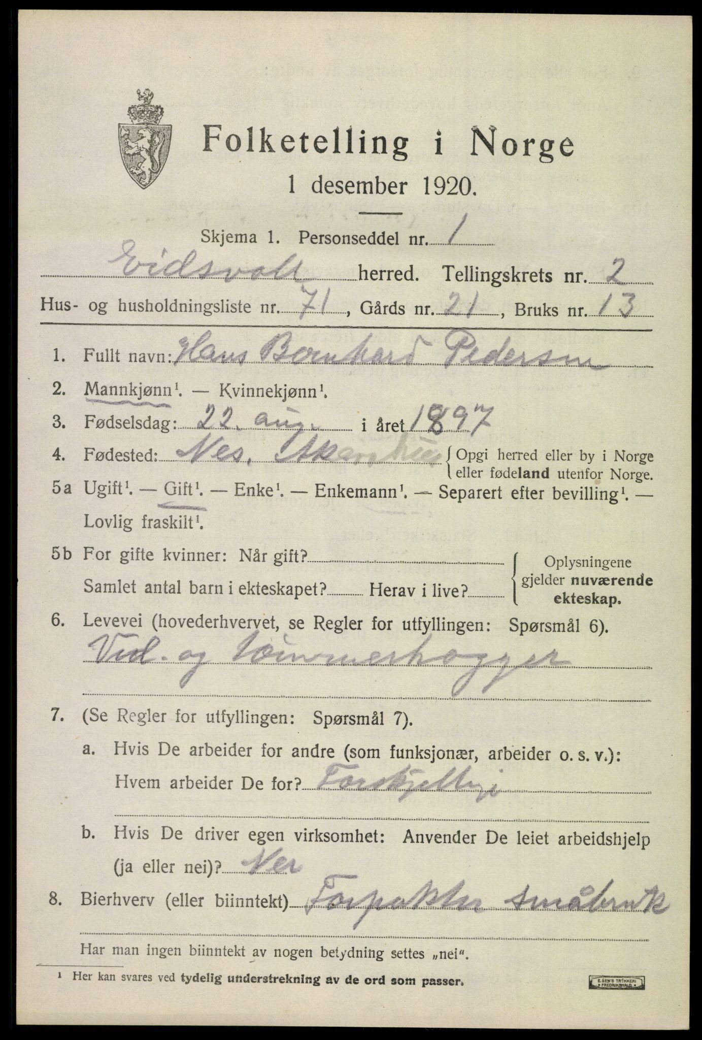 SAO, 1920 census for Eidsvoll, 1920, p. 7401