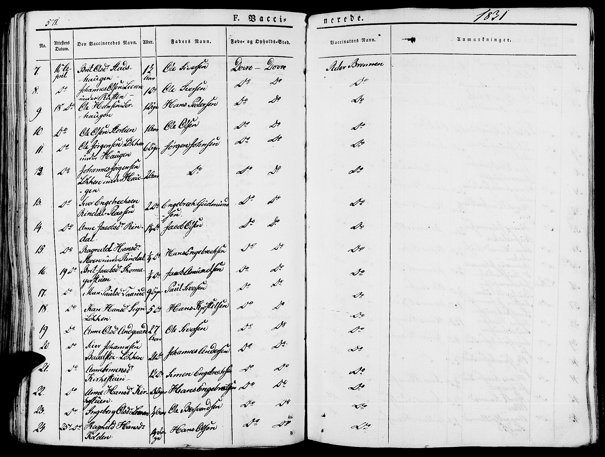 Lesja prestekontor, SAH/PREST-068/H/Ha/Haa/L0005: Parish register (official) no. 5, 1830-1842, p. 571