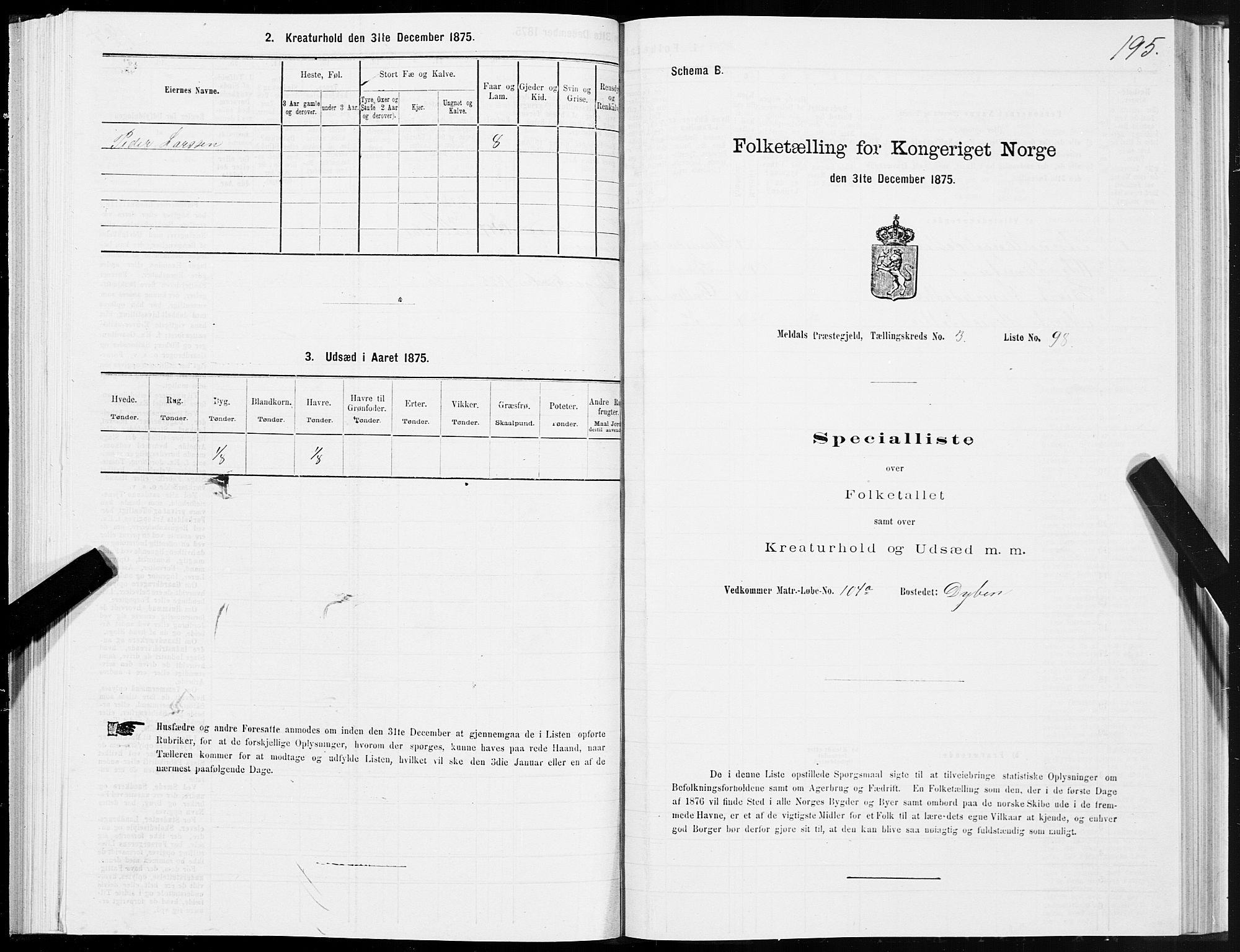 SAT, 1875 census for 1636P Meldal, 1875, p. 2195