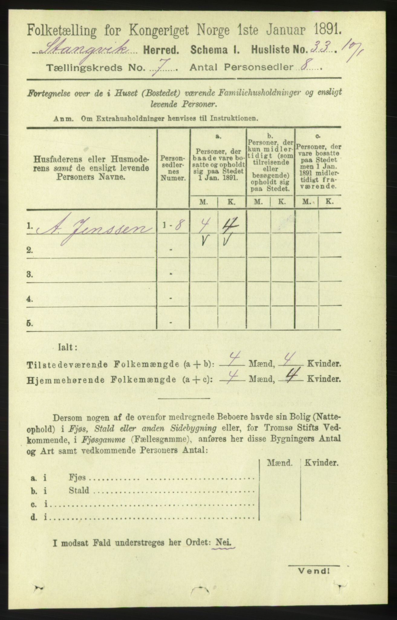 RA, 1891 census for 1564 Stangvik, 1891, p. 3005