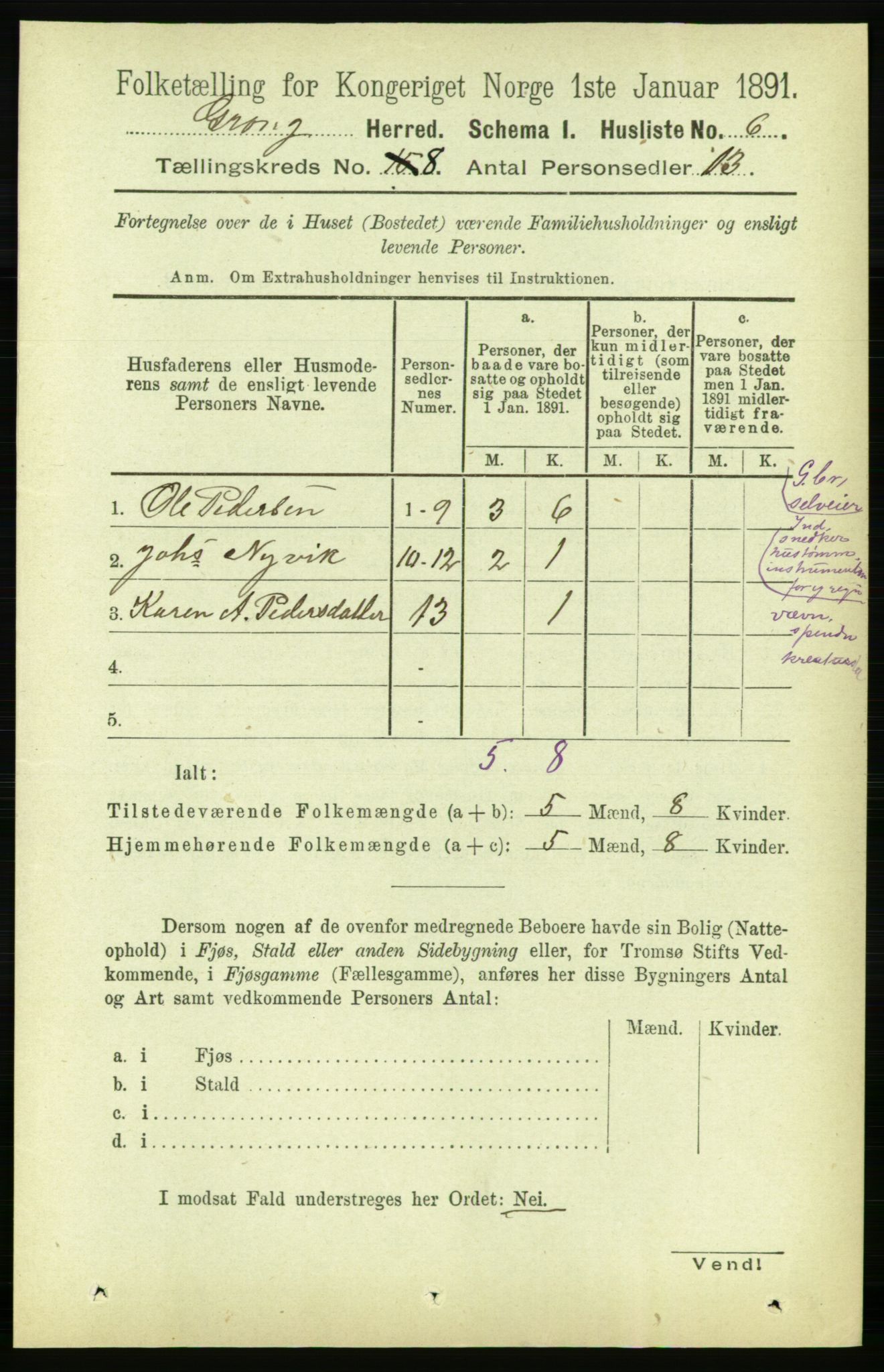 RA, 1891 census for 1742 Grong, 1891, p. 2800