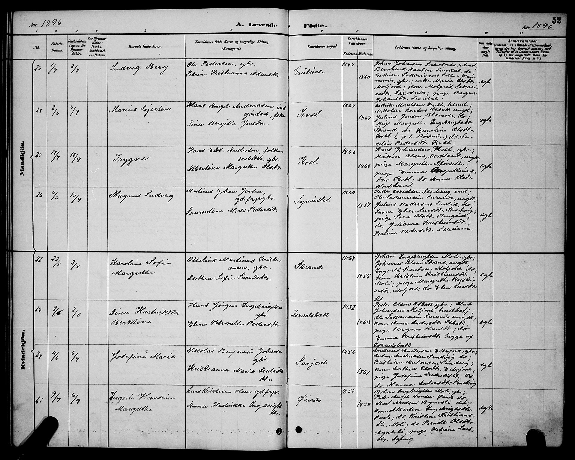 Ministerialprotokoller, klokkerbøker og fødselsregistre - Nordland, AV/SAT-A-1459/846/L0654: Parish register (copy) no. 846C04, 1887-1901, p. 52