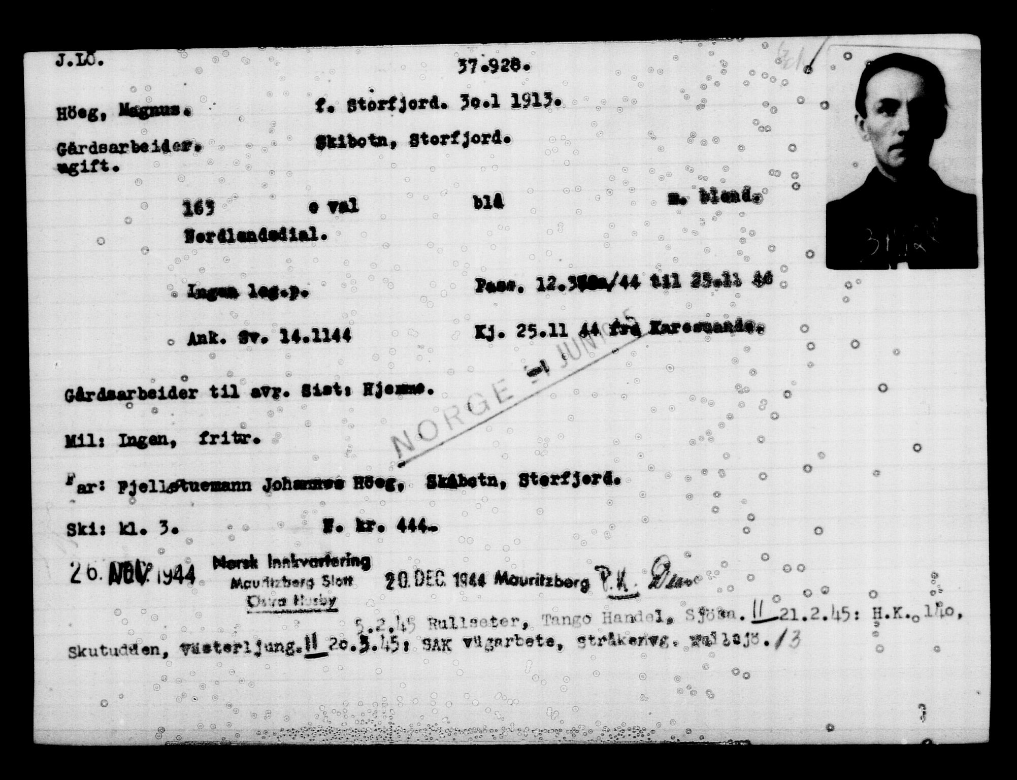 Utenriksstasjonene, Legasjonen i Stockholm, Flyktningkontoret, AV/RA-S-6753/V/Va/L0015: Kjesäterkartoteket, flyktninger med registreringsnr. 37800-40770, 1940-1945, p. 131