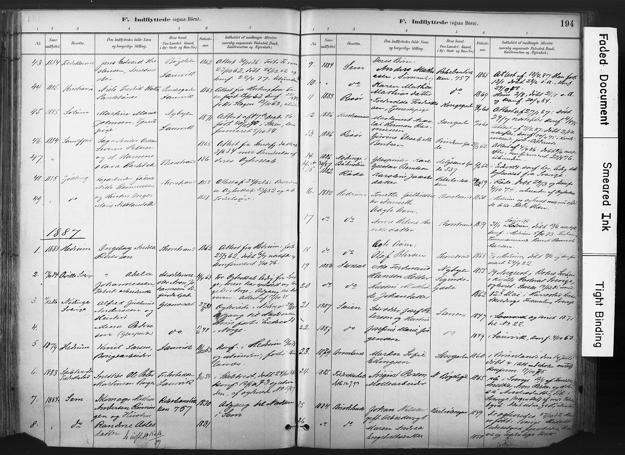 Larvik kirkebøker, SAKO/A-352/F/Fa/L0010: Parish register (official) no. I 10, 1884-1910, p. 194