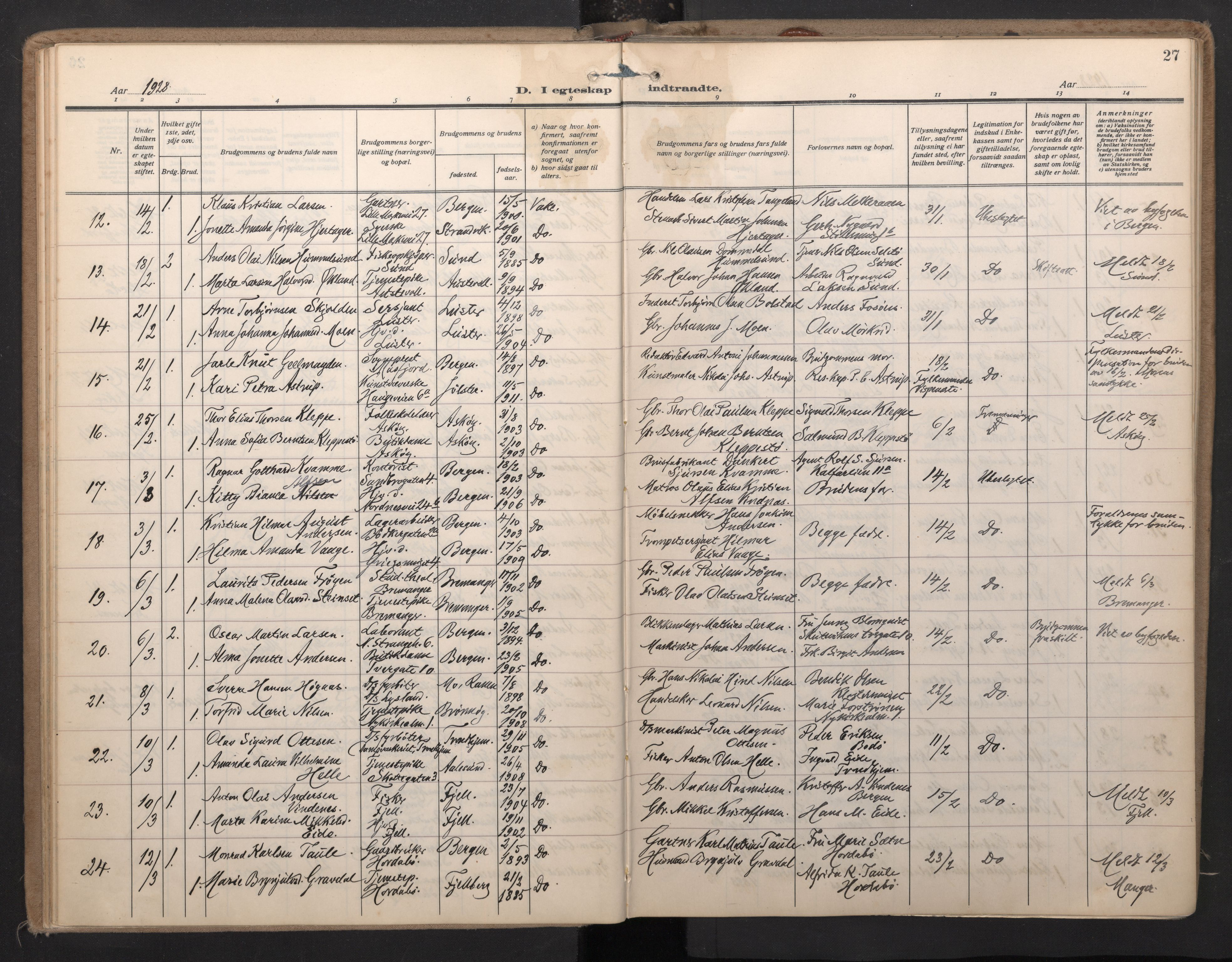 Nykirken Sokneprestembete, SAB/A-77101/H/Haa/L0038: Parish register (official) no. D 8, 1926-1934, p. 26b-27a