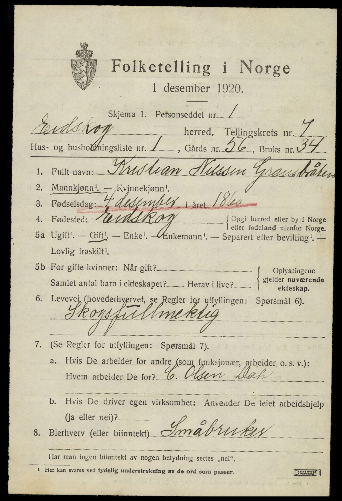 SAH, 1920 census for Eidskog, 1920, p. 8443