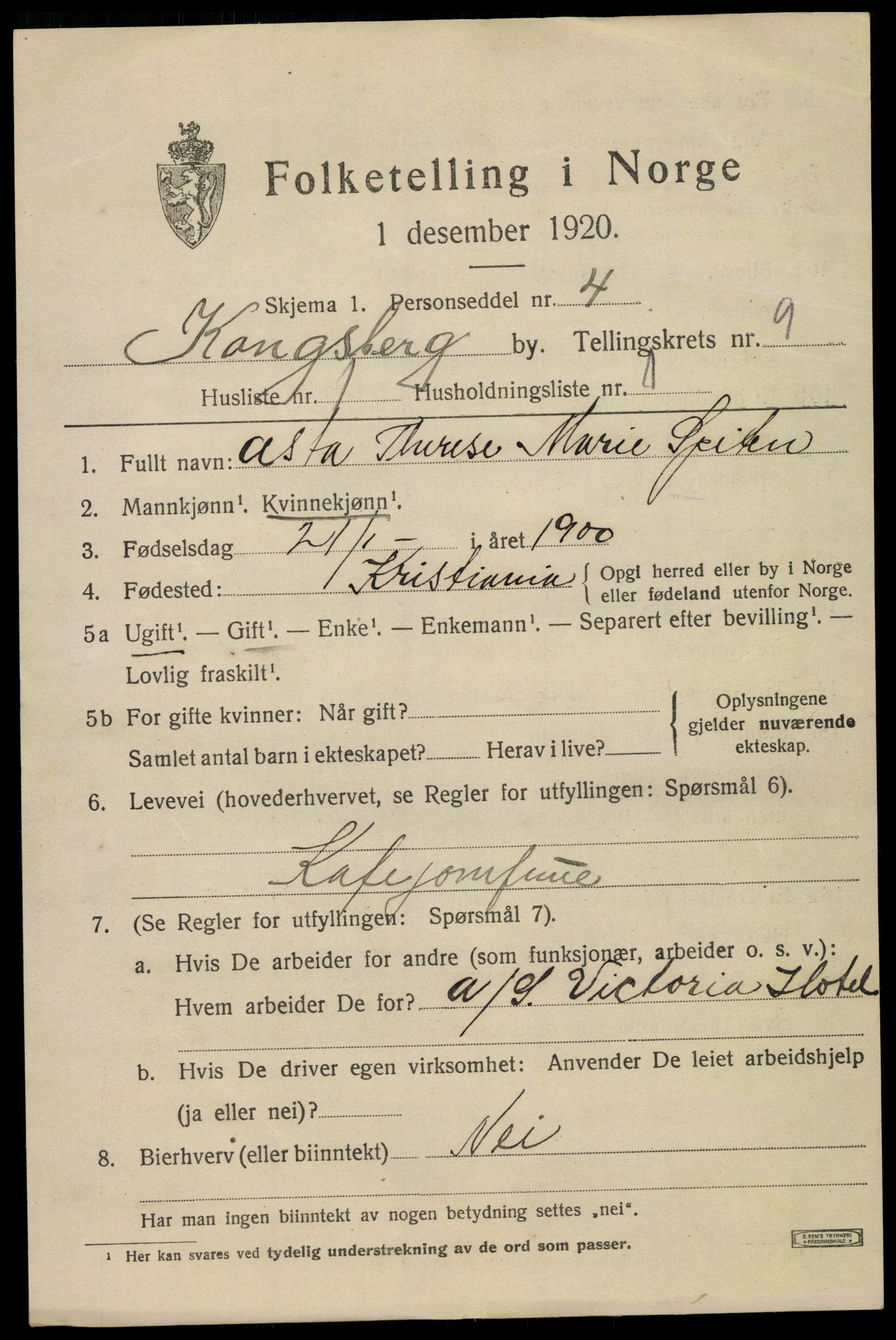 SAKO, 1920 census for Kongsberg, 1920, p. 18398