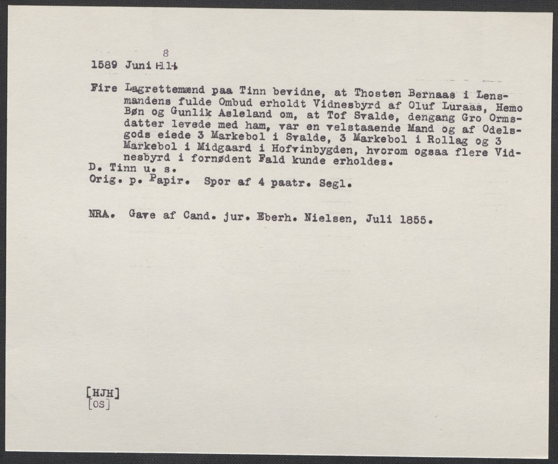 Riksarkivets diplomsamling, AV/RA-EA-5965/F02/L0090: Dokumenter, 1589, p. 80