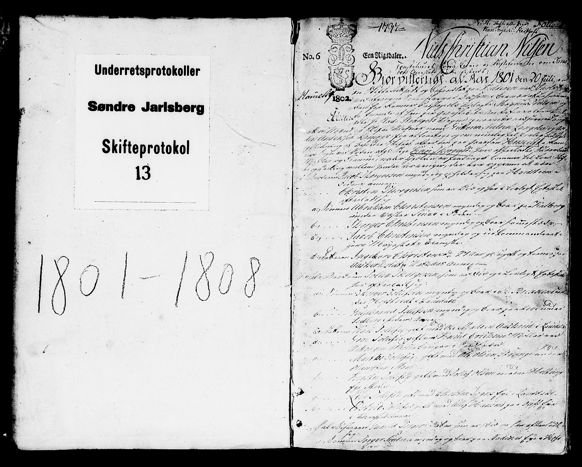 Søndre Jarlsberg sorenskriveri, AV/SAKO-A-129/H/Hb/Hba/L0013: Skifteprotokoll, 1802-1808, p. 0b-1a