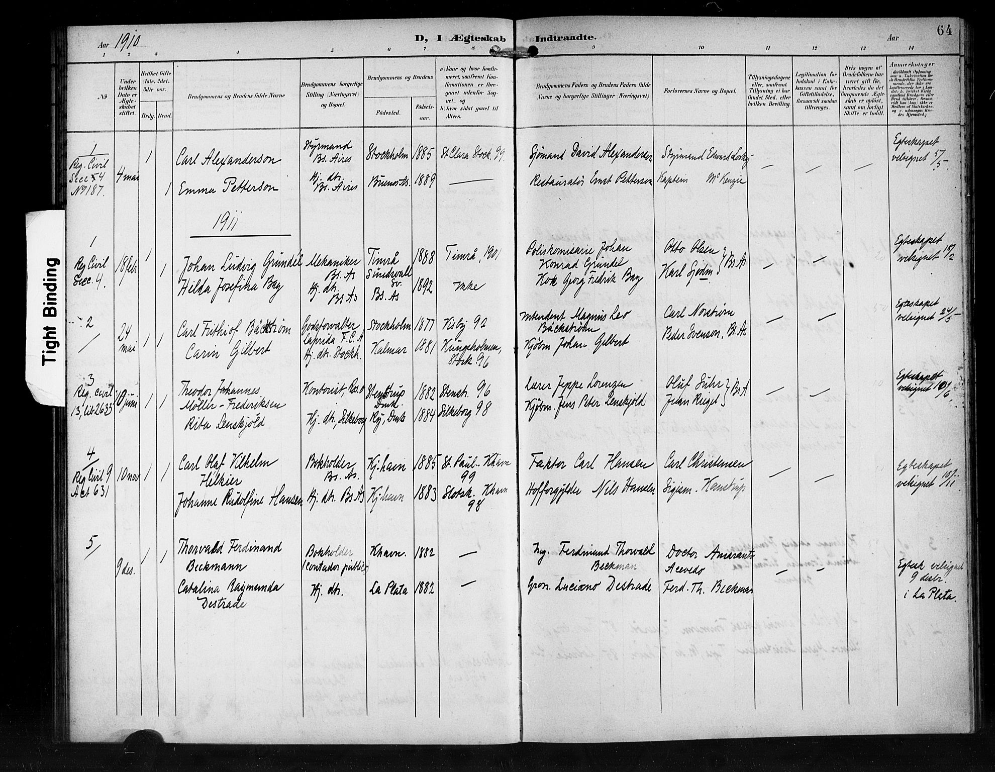 Den norske sjømannsmisjon i utlandet/Syd-Amerika (Buenos Aires m.fl.), SAB/SAB/PA-0118/H/Ha/L0002: Parish register (official) no. A 2, 1899-1919, p. 64
