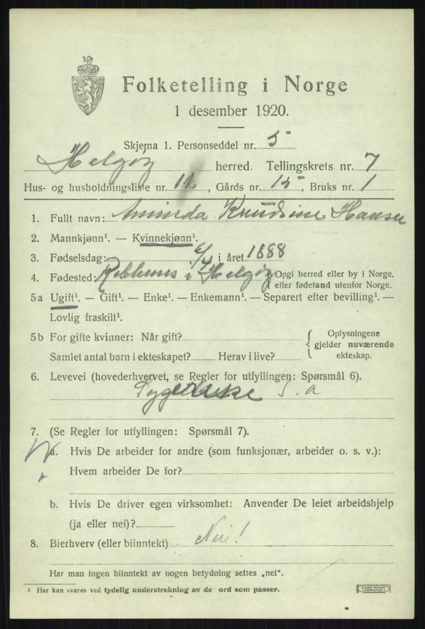 SATØ, 1920 census for Helgøy, 1920, p. 2679