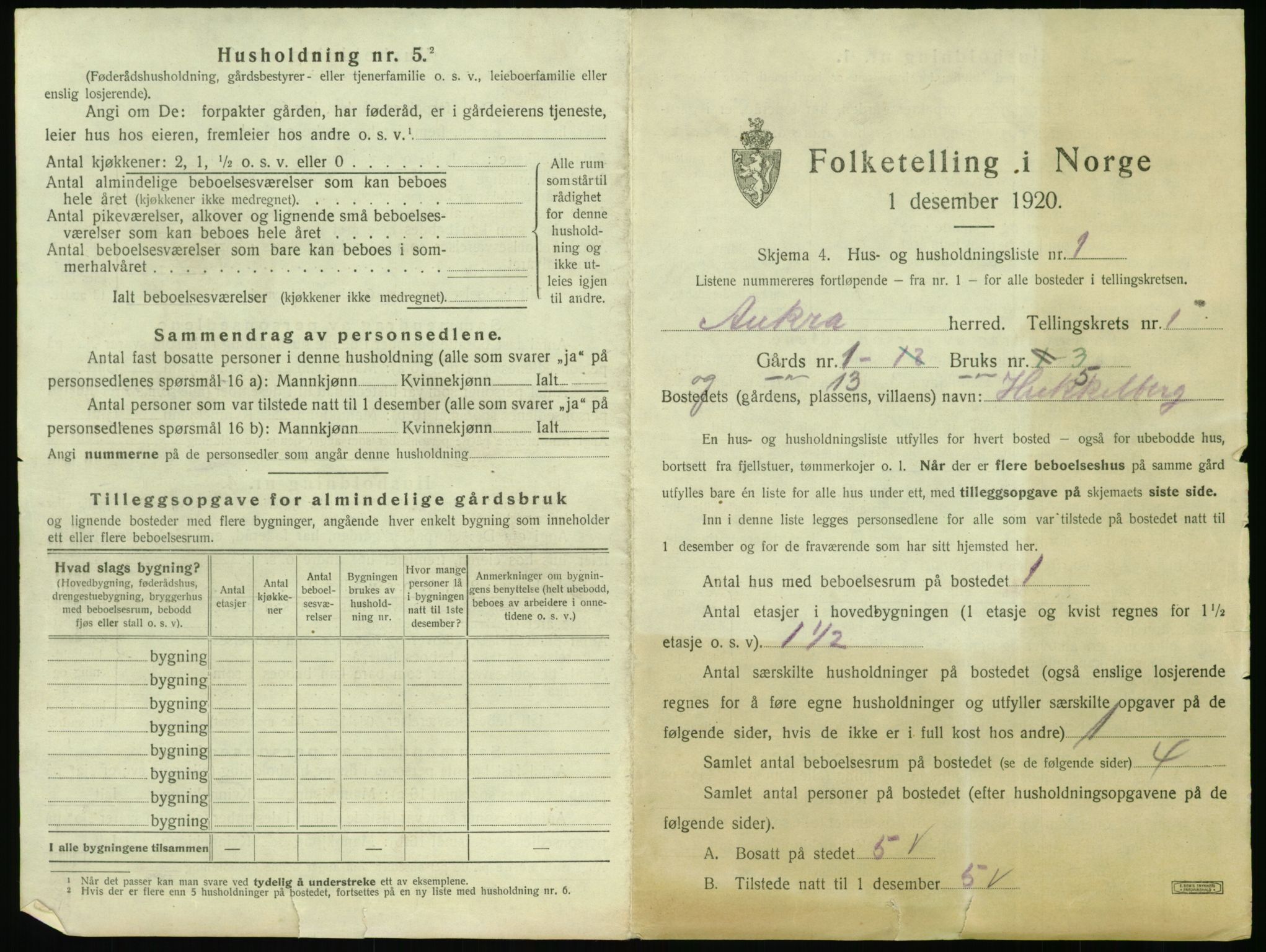 SAT, 1920 census for Aukra, 1920, p. 65