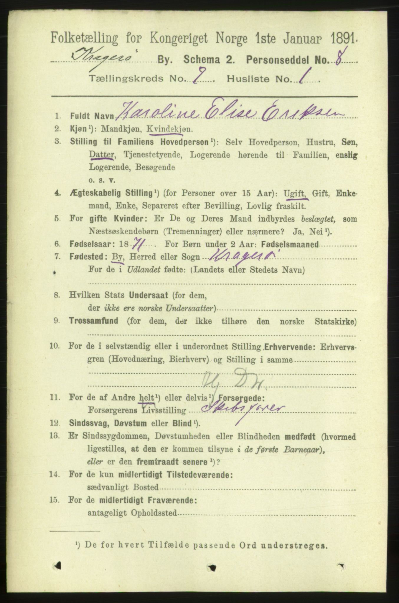 RA, 1891 census for 0801 Kragerø, 1891, p. 3475