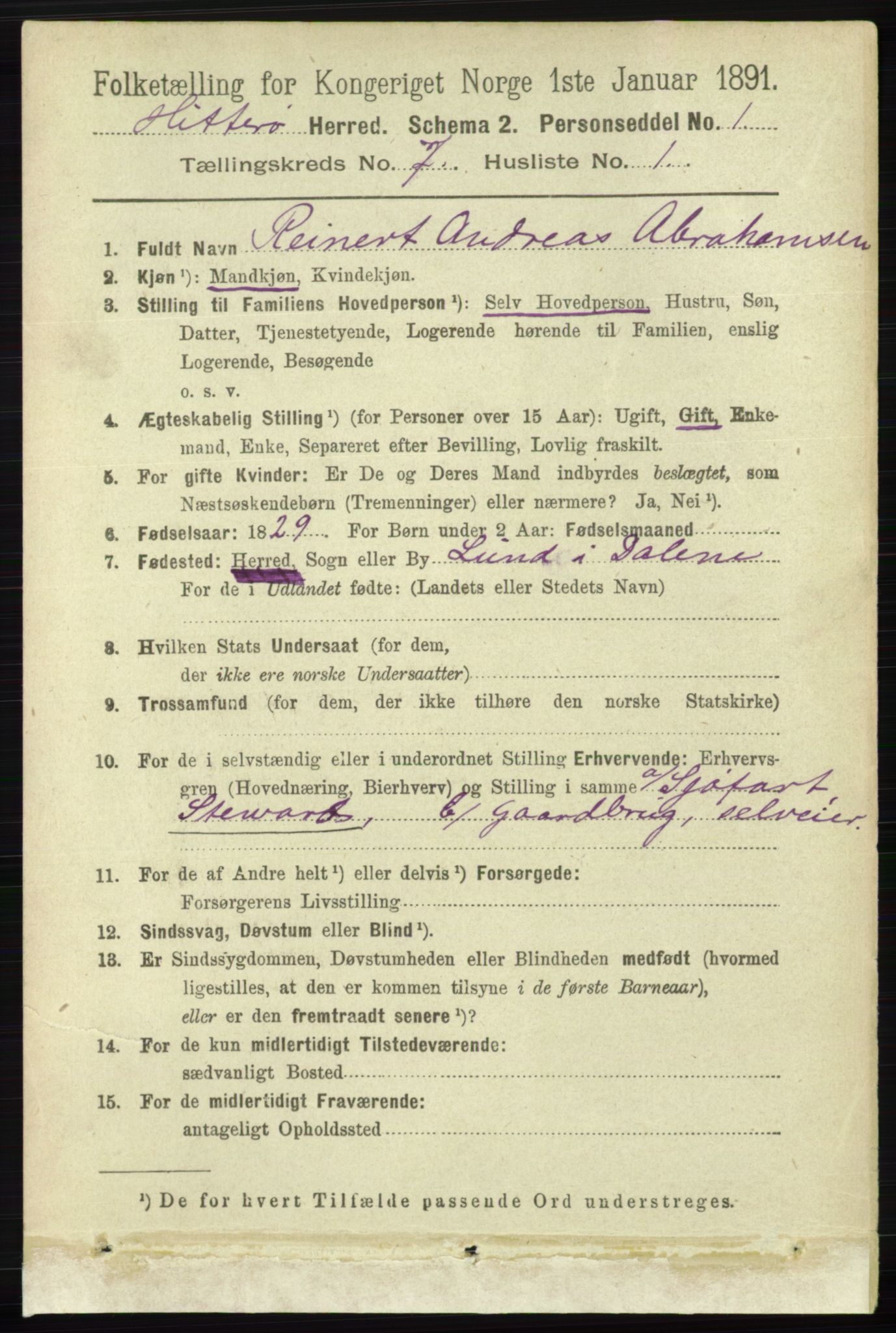 RA, 1891 census for 1043 Hidra og Nes, 1891, p. 2804