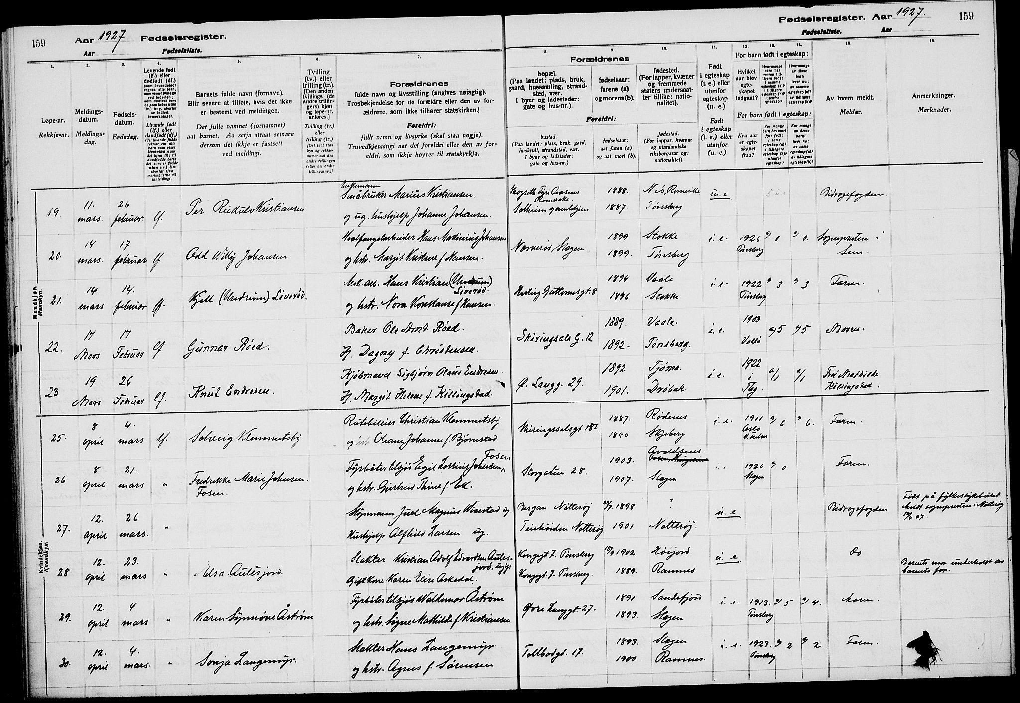 Tønsberg kirkebøker, AV/SAKO-A-330/J/Ja/L0002: Birth register no. 2, 1922-1928, p. 159