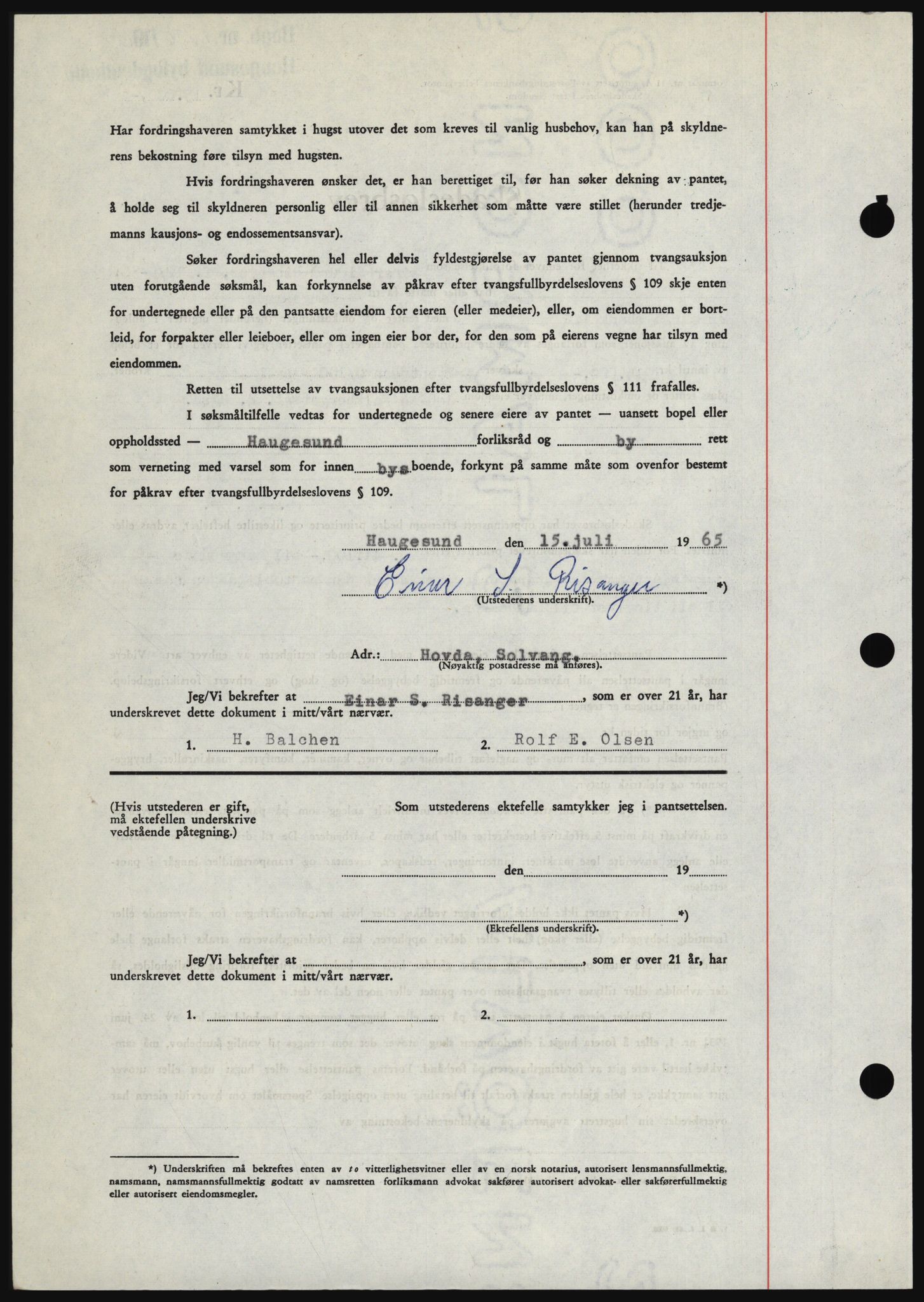 Haugesund tingrett, SAST/A-101415/01/II/IIC/L0053: Mortgage book no. B 53, 1965-1965, Diary no: : 1736/1965