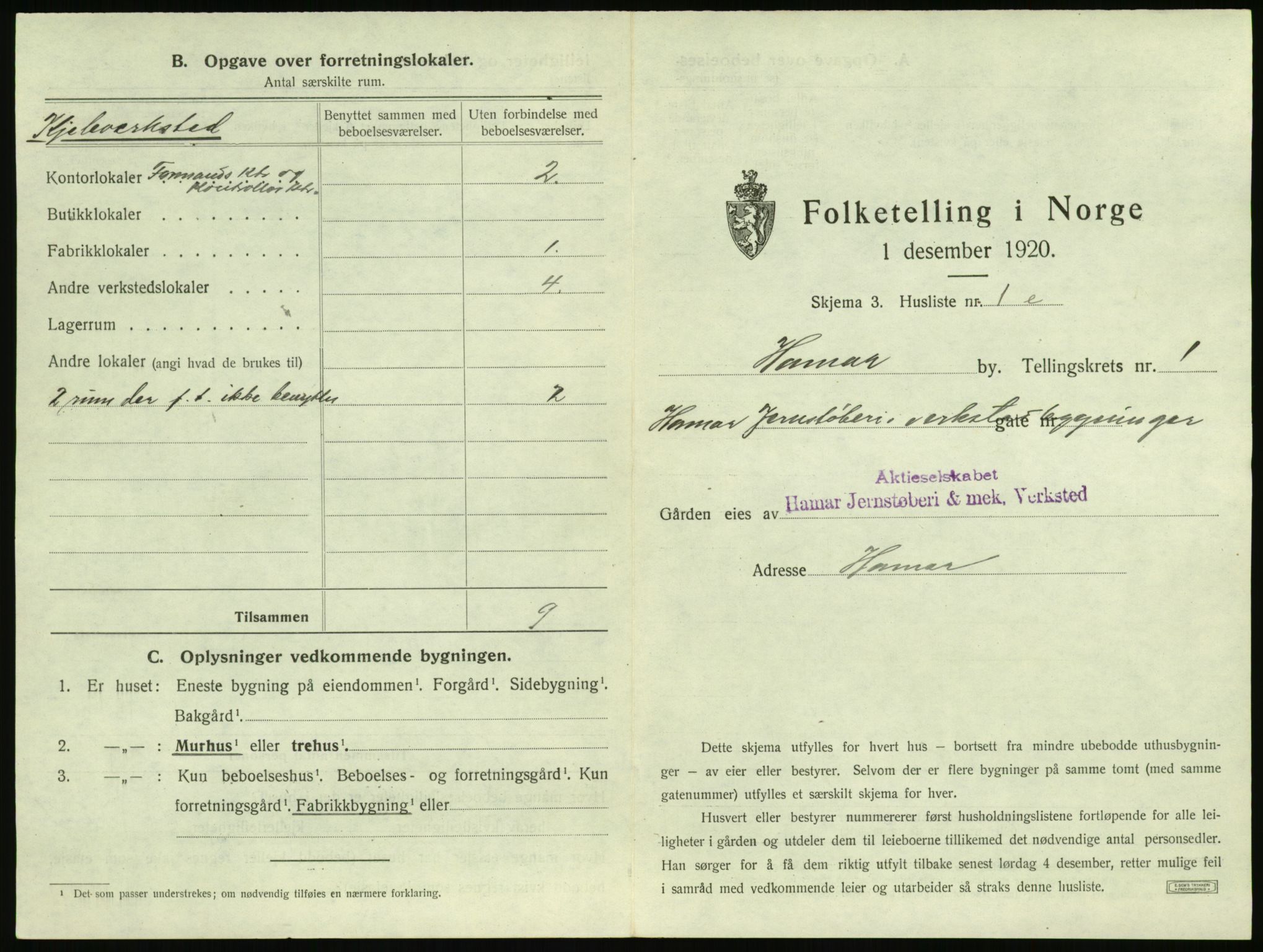 SAH, 1920 census for Hamar, 1920, p. 47