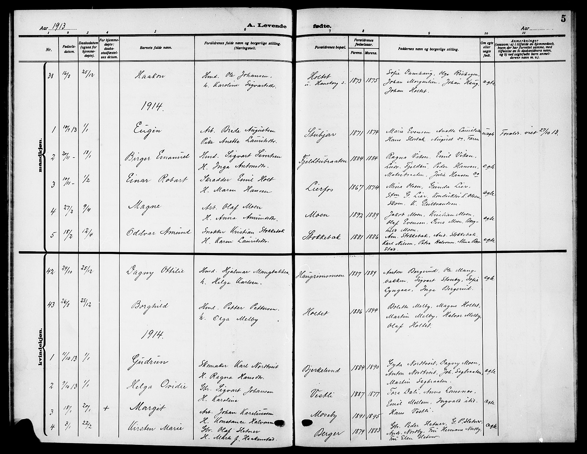 Aurskog prestekontor Kirkebøker, AV/SAO-A-10304a/G/Ga/L0005: Parish register (copy) no. I 5, 1913-1925, p. 5