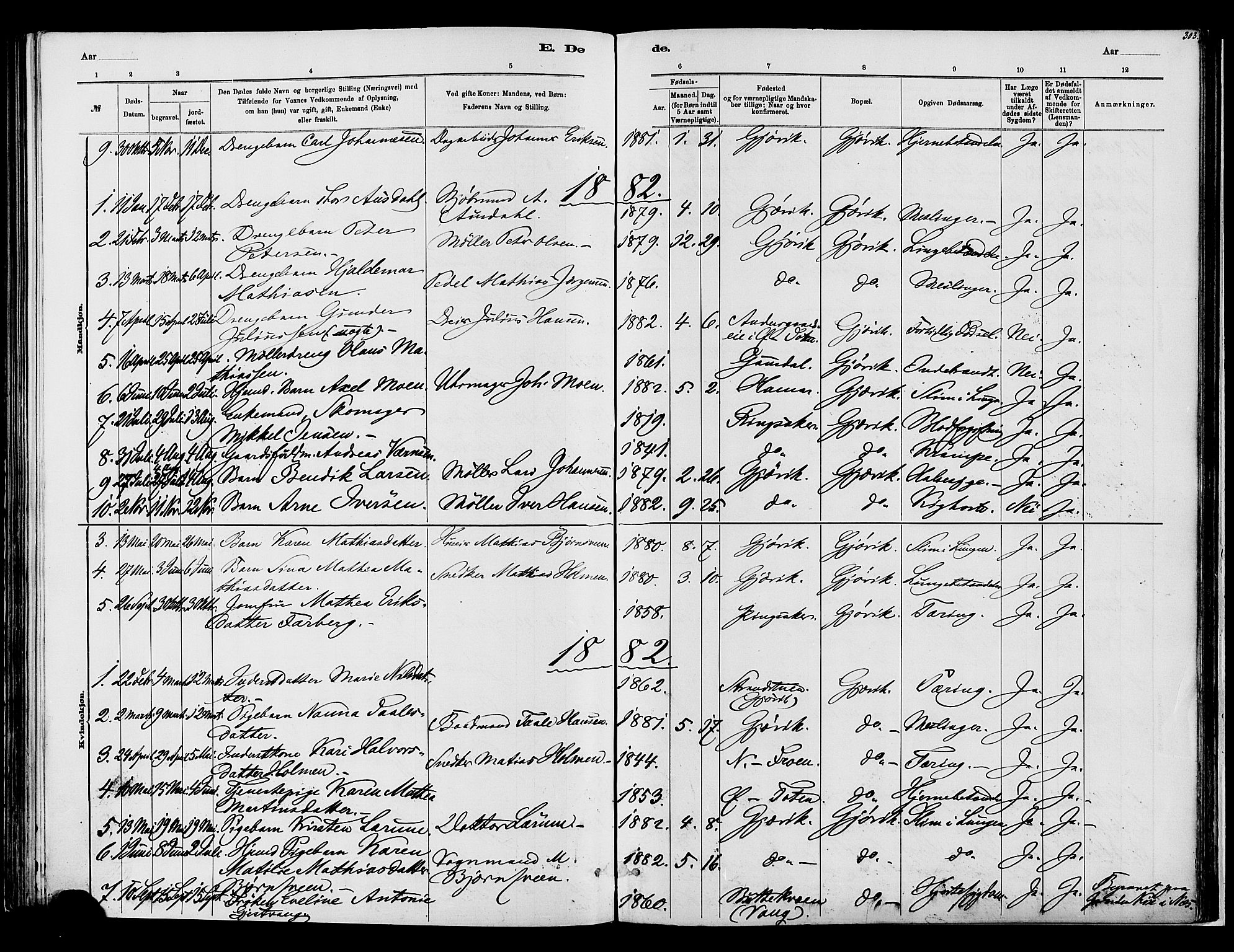 Vardal prestekontor, SAH/PREST-100/H/Ha/Haa/L0008: Parish register (official) no. 8, 1878-1890, p. 303