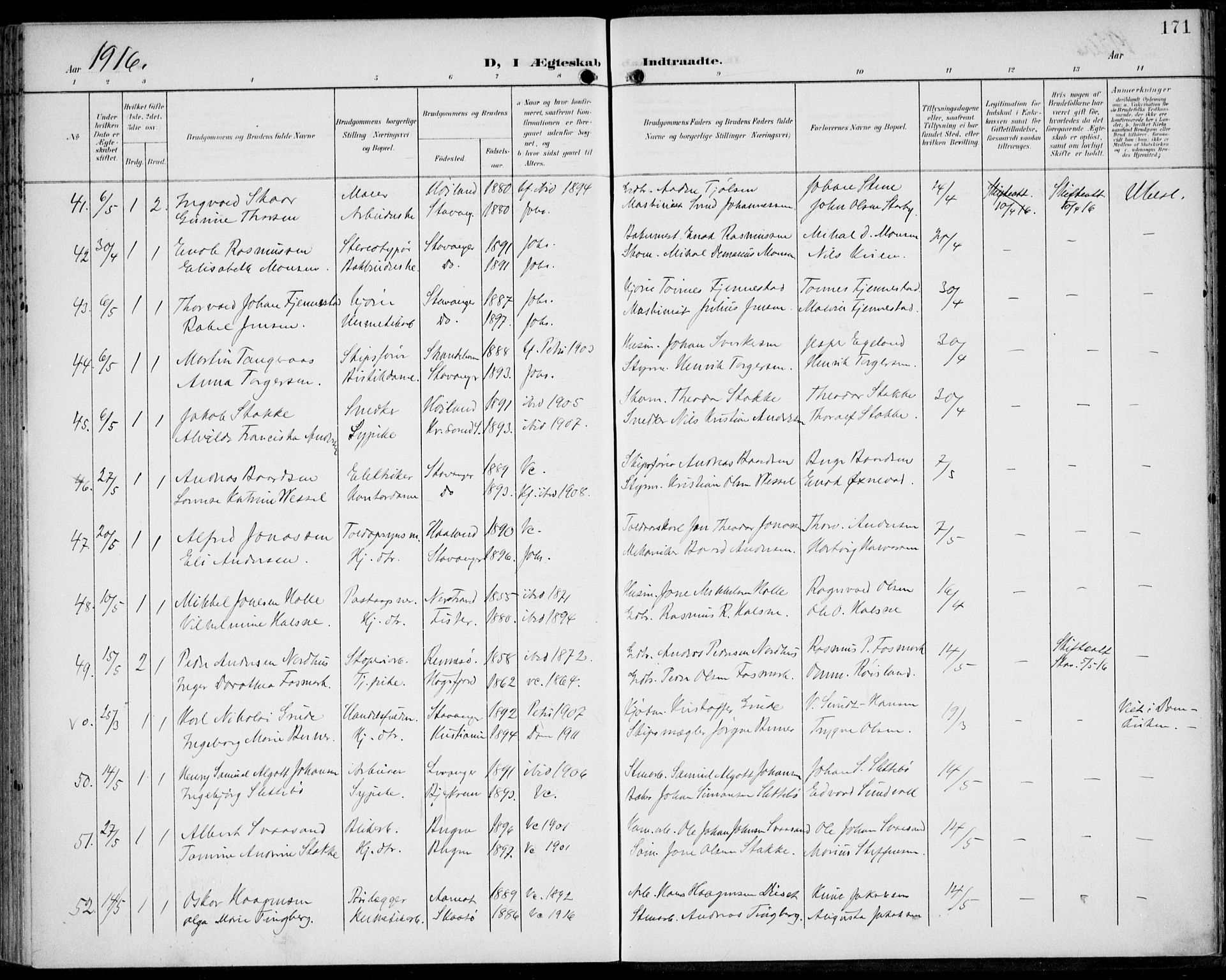 St. Johannes sokneprestkontor, AV/SAST-A-101814/002/B/L0001: Parish register (official) no. A 8, 1899-1917, p. 171