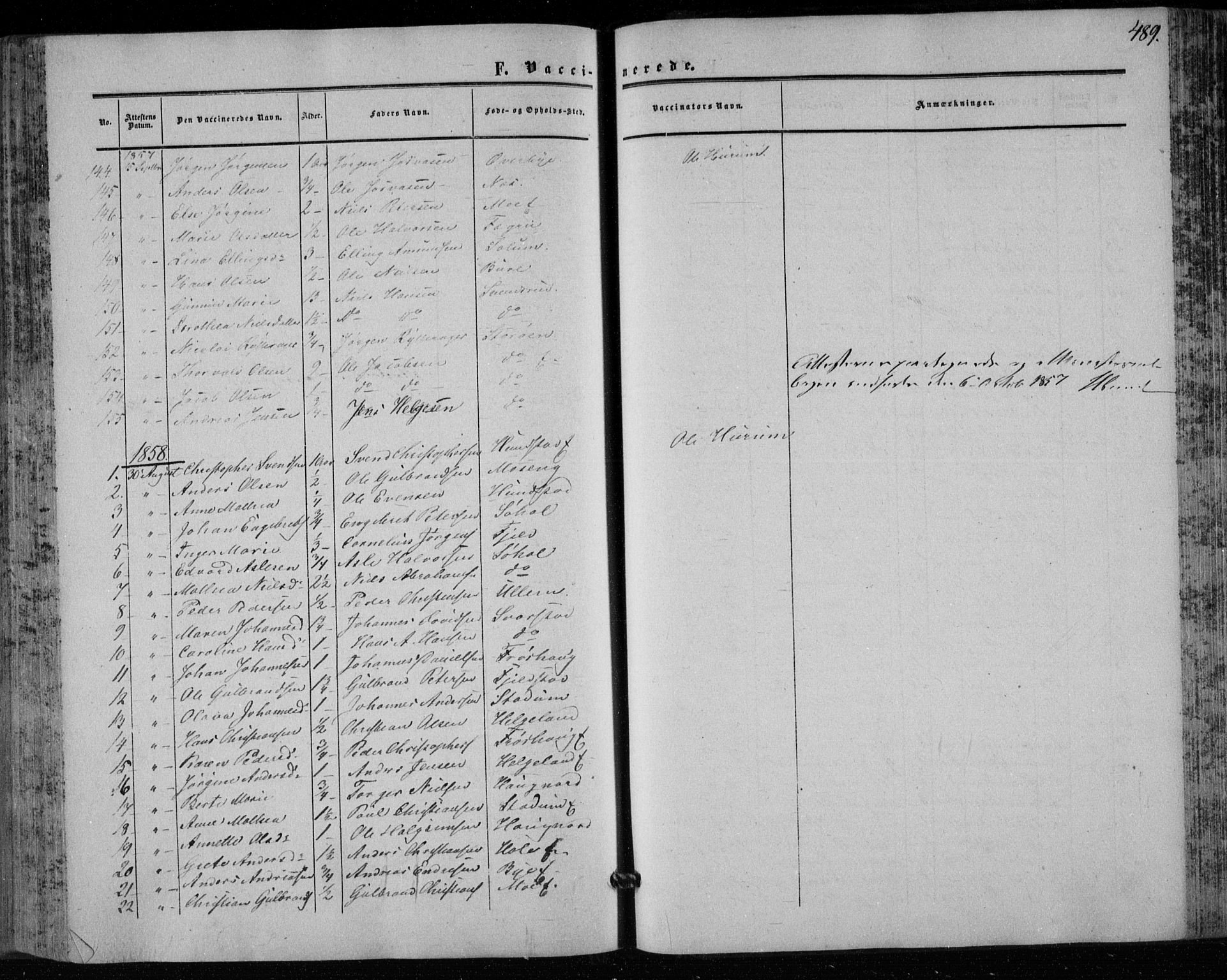 Hole kirkebøker, SAKO/A-228/F/Fa/L0006: Parish register (official) no. I 6, 1852-1872, p. 489
