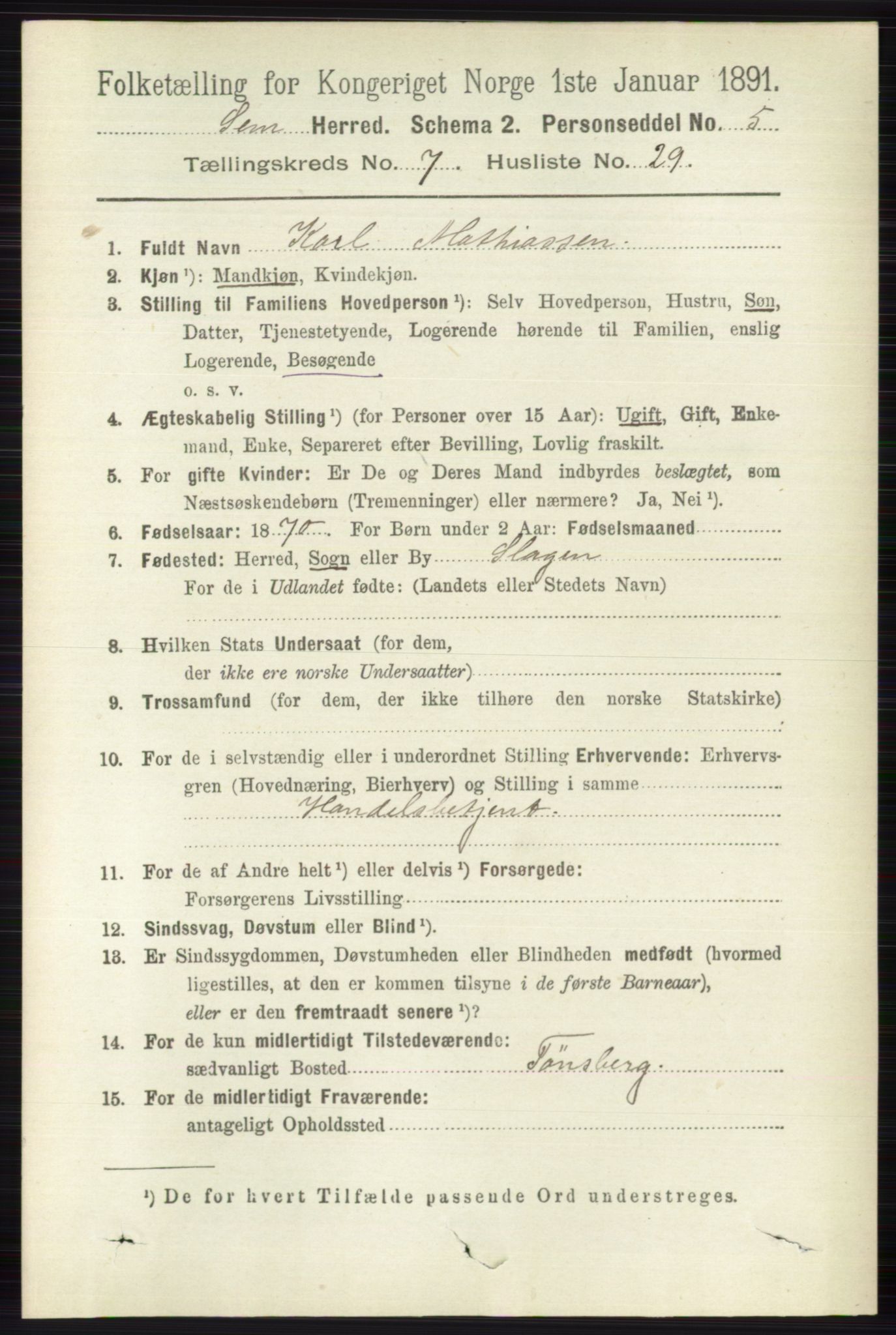 RA, 1891 census for 0721 Sem, 1891, p. 3410