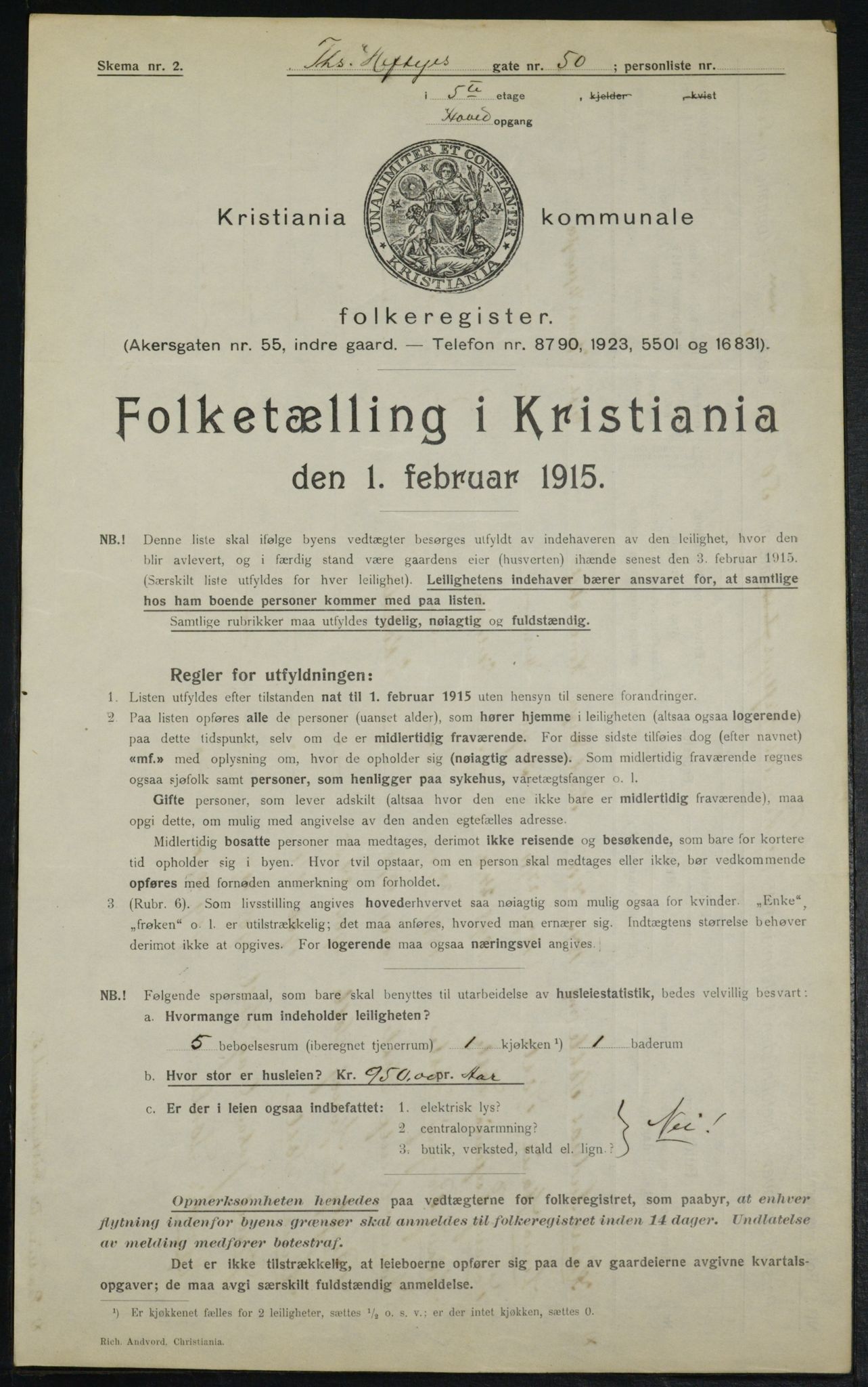 OBA, Municipal Census 1915 for Kristiania, 1915, p. 109496