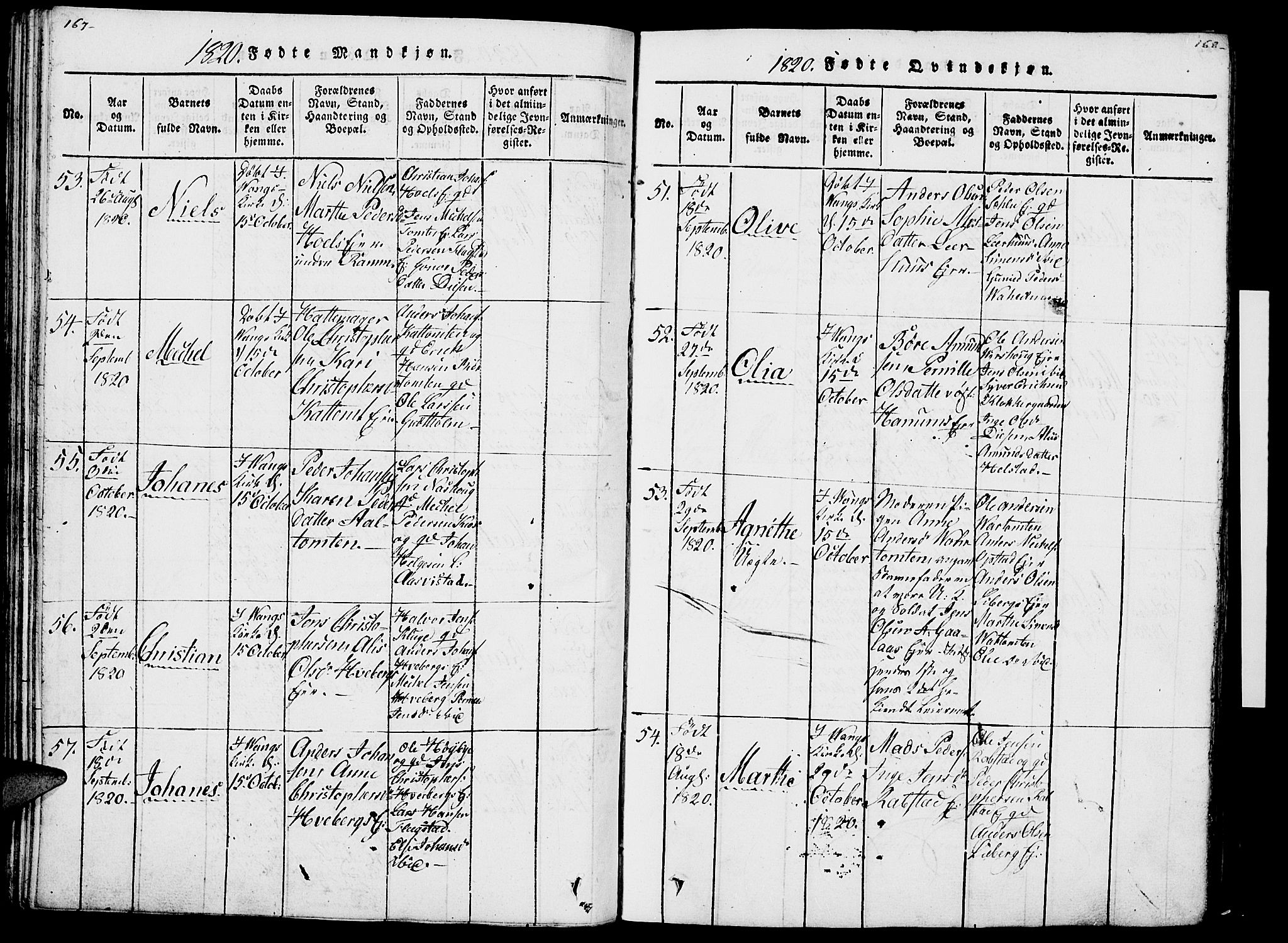 Vang prestekontor, Hedmark, AV/SAH-PREST-008/H/Ha/Haa/L0007: Parish register (official) no. 7, 1813-1826, p. 167-168