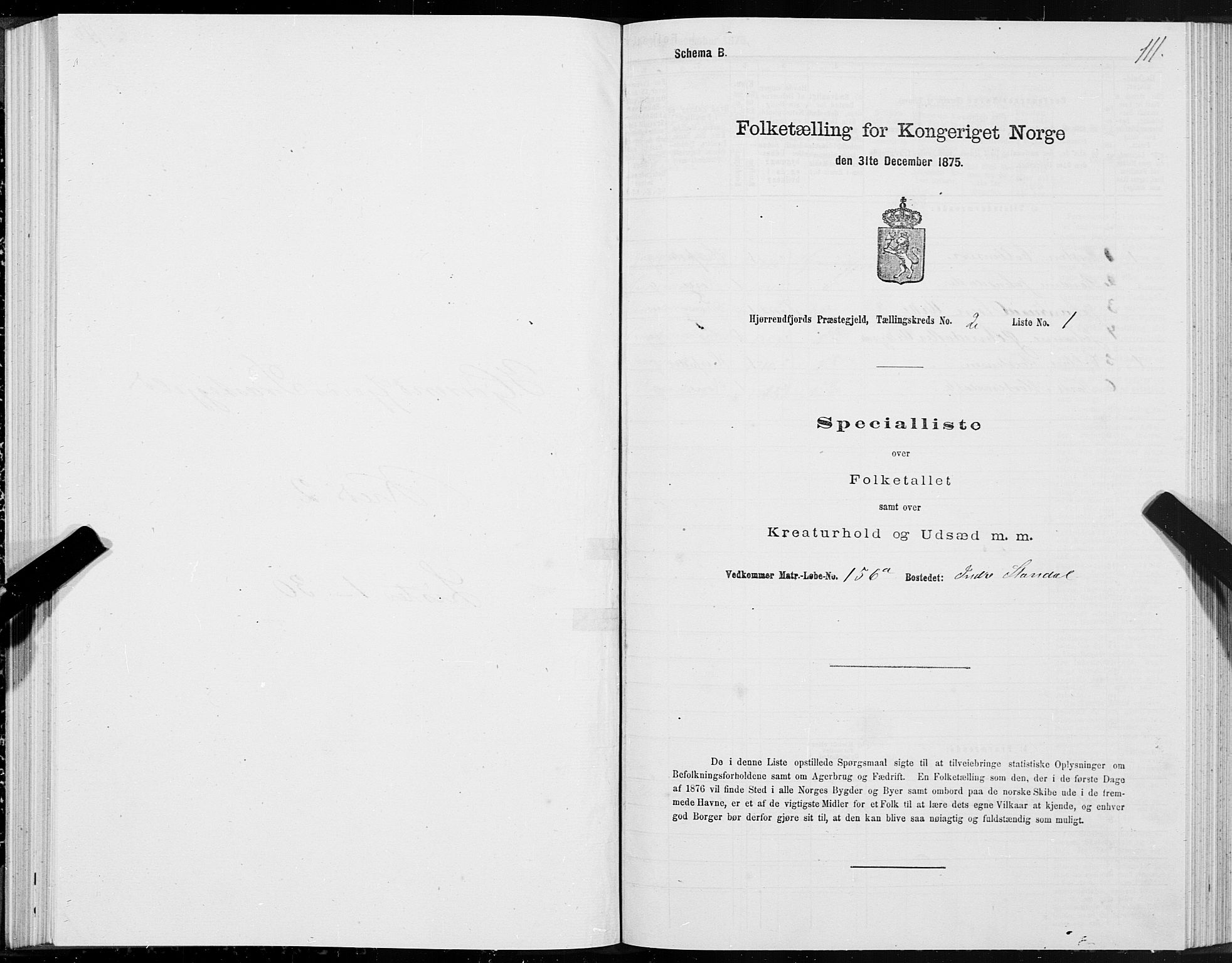 SAT, 1875 census for 1522P Hjørundfjord, 1875, p. 1111