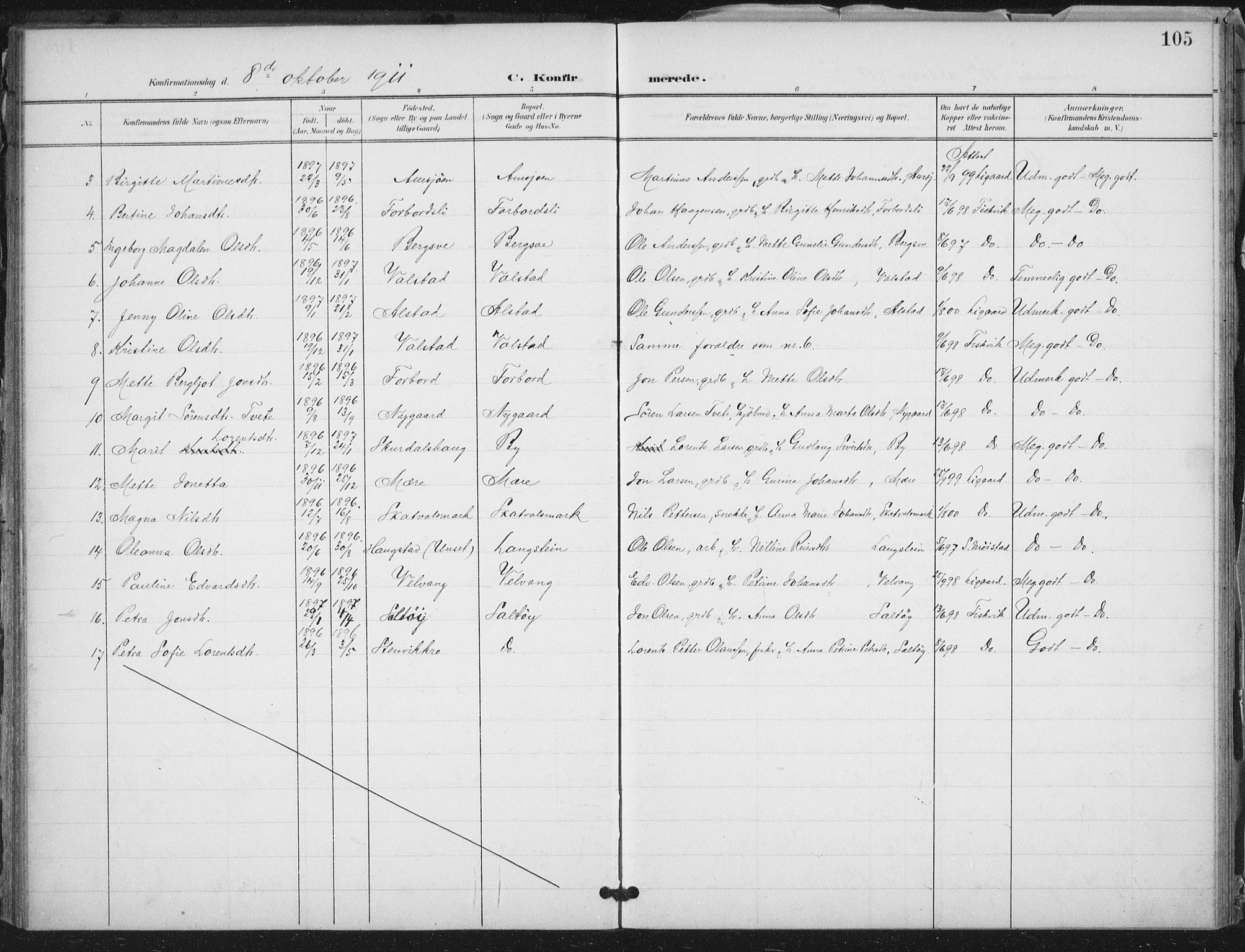 Ministerialprotokoller, klokkerbøker og fødselsregistre - Nord-Trøndelag, SAT/A-1458/712/L0101: Parish register (official) no. 712A02, 1901-1916, p. 105