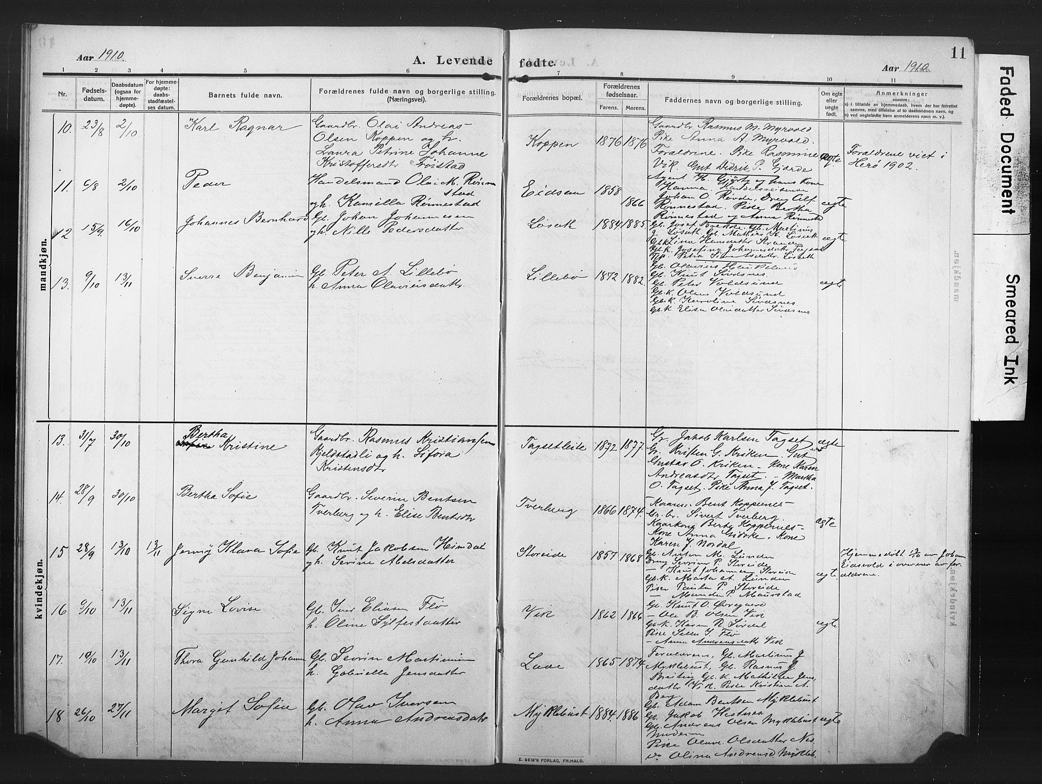 Ministerialprotokoller, klokkerbøker og fødselsregistre - Møre og Romsdal, AV/SAT-A-1454/502/L0028: Parish register (copy) no. 502C02, 1909-1932, p. 11