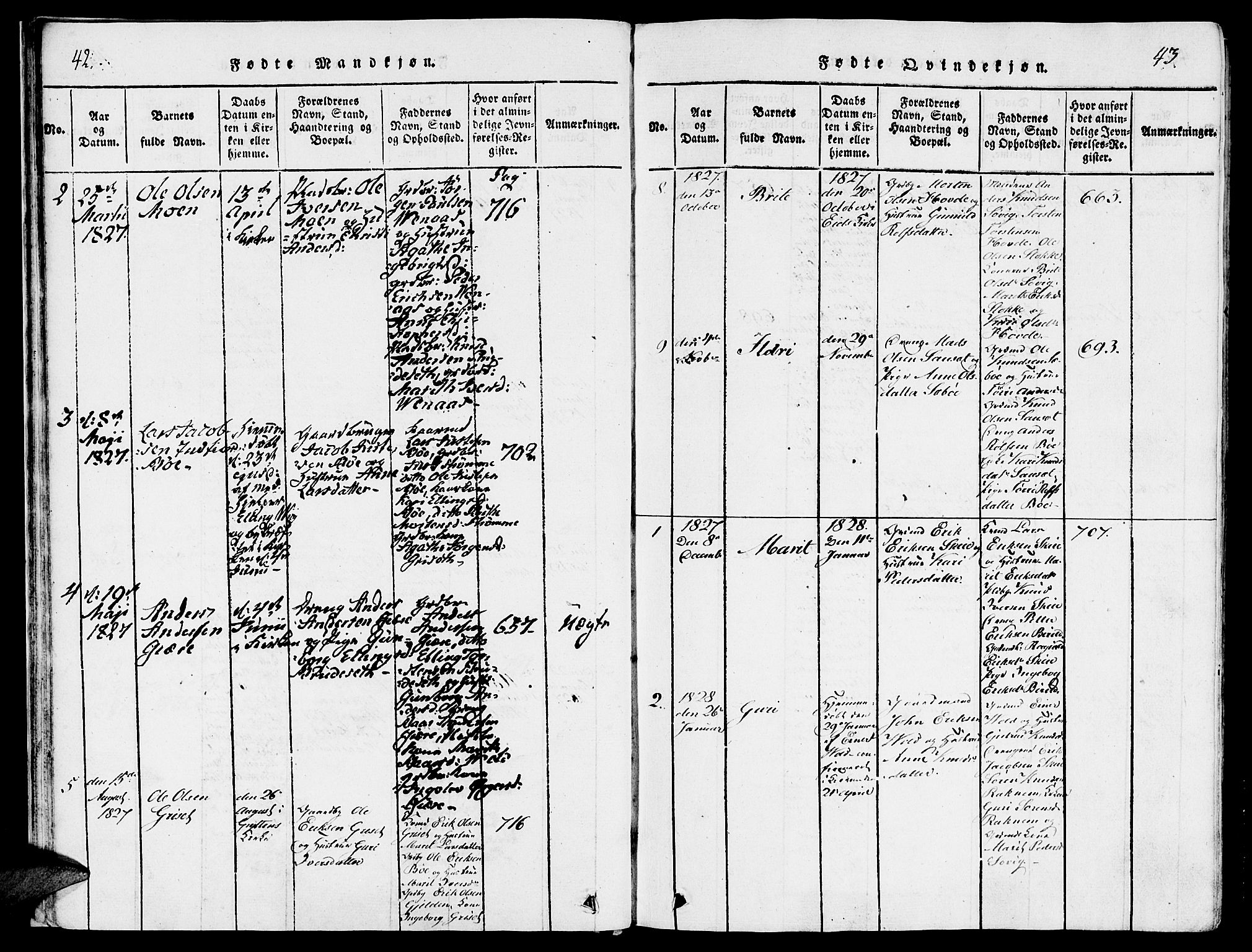 Ministerialprotokoller, klokkerbøker og fødselsregistre - Møre og Romsdal, SAT/A-1454/543/L0561: Parish register (official) no. 543A01, 1818-1853, p. 42-43