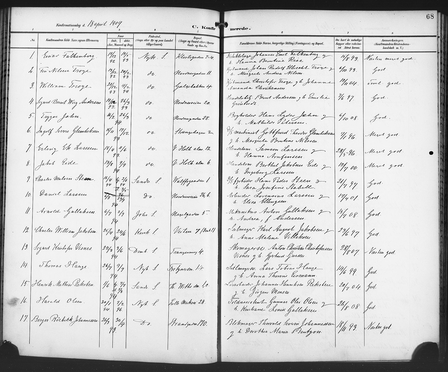 Nykirken Sokneprestembete, SAB/A-77101/H/Haa/L0064: Curate's parish register no. A 1, 1899-1918, p. 68