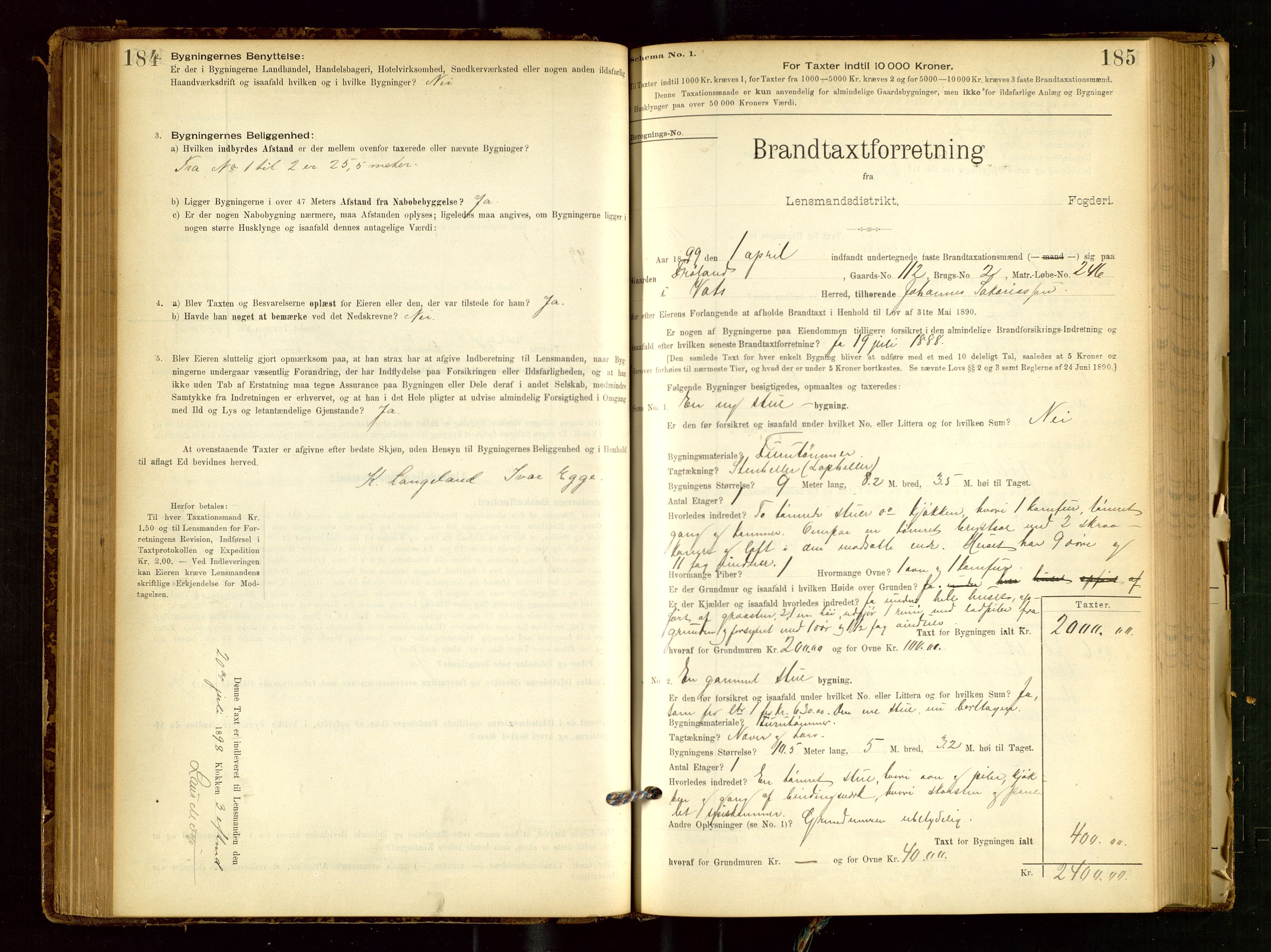 Skjold lensmannskontor, AV/SAST-A-100182/Gob/L0001: "Brandtaxationsprotokol for Skjold Lensmandsdistrikt Ryfylke Fogderi", 1894-1939, p. 184-185