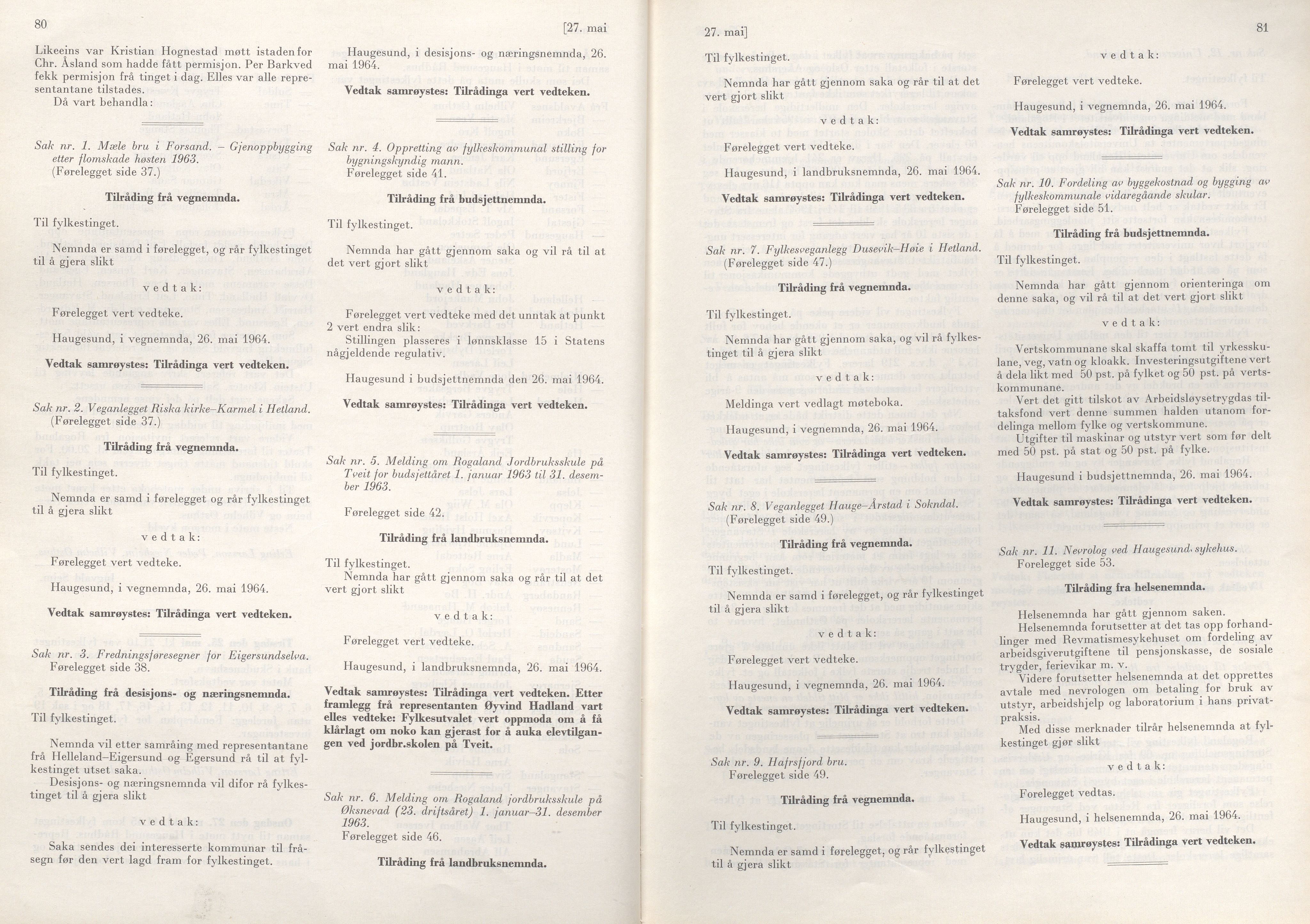 Rogaland fylkeskommune - Fylkesrådmannen , IKAR/A-900/A/Aa/Aaa/L0084: Møtebok , 1964, p. 80-81